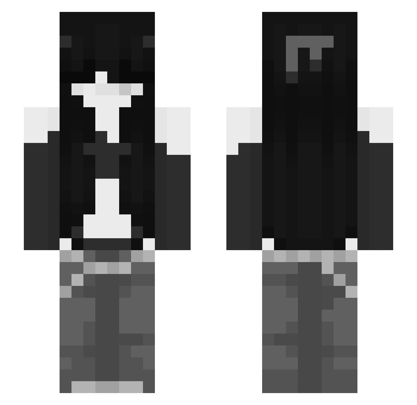 Wikikhehe Minecraft skin, front and back view
