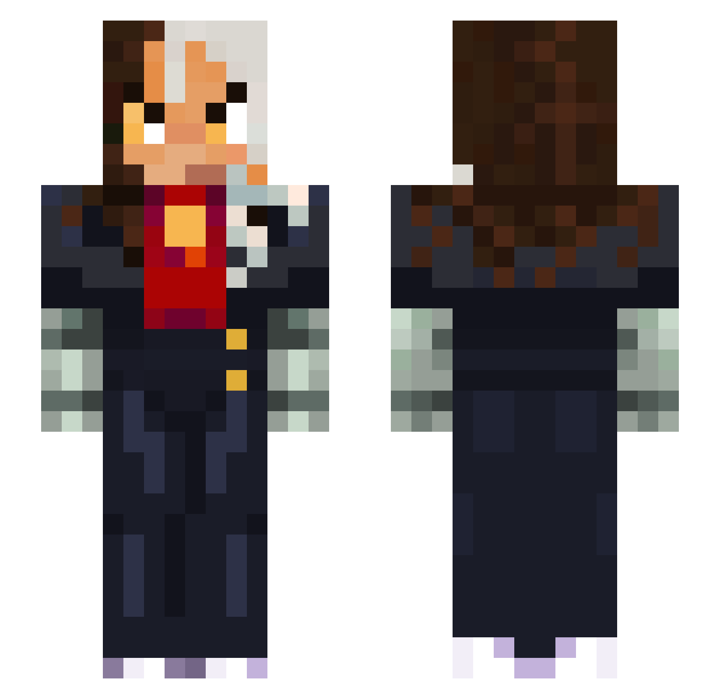 JenChub Minecraft skin, front and back view