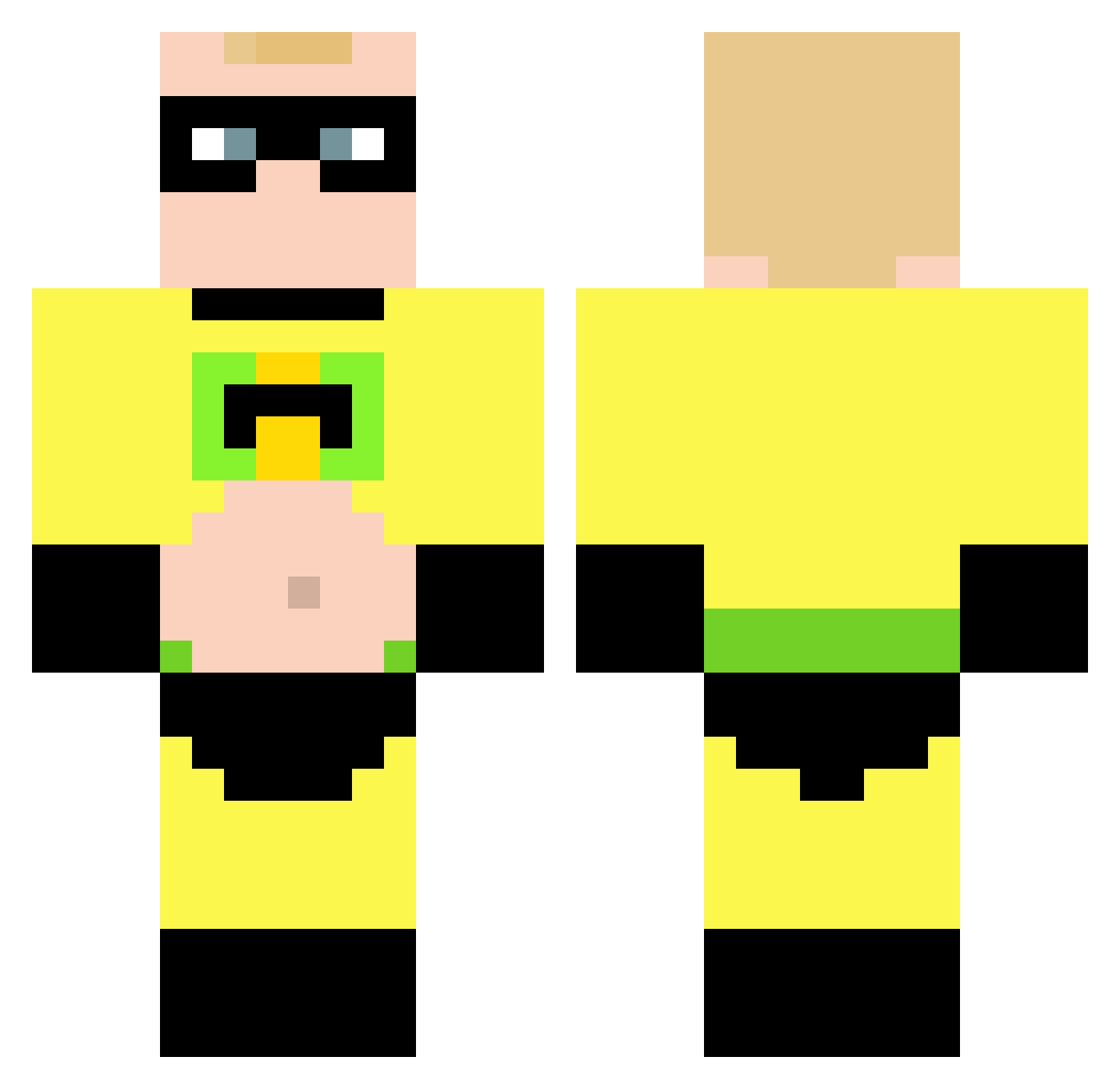 PottedPots Minecraft skin, front and back view