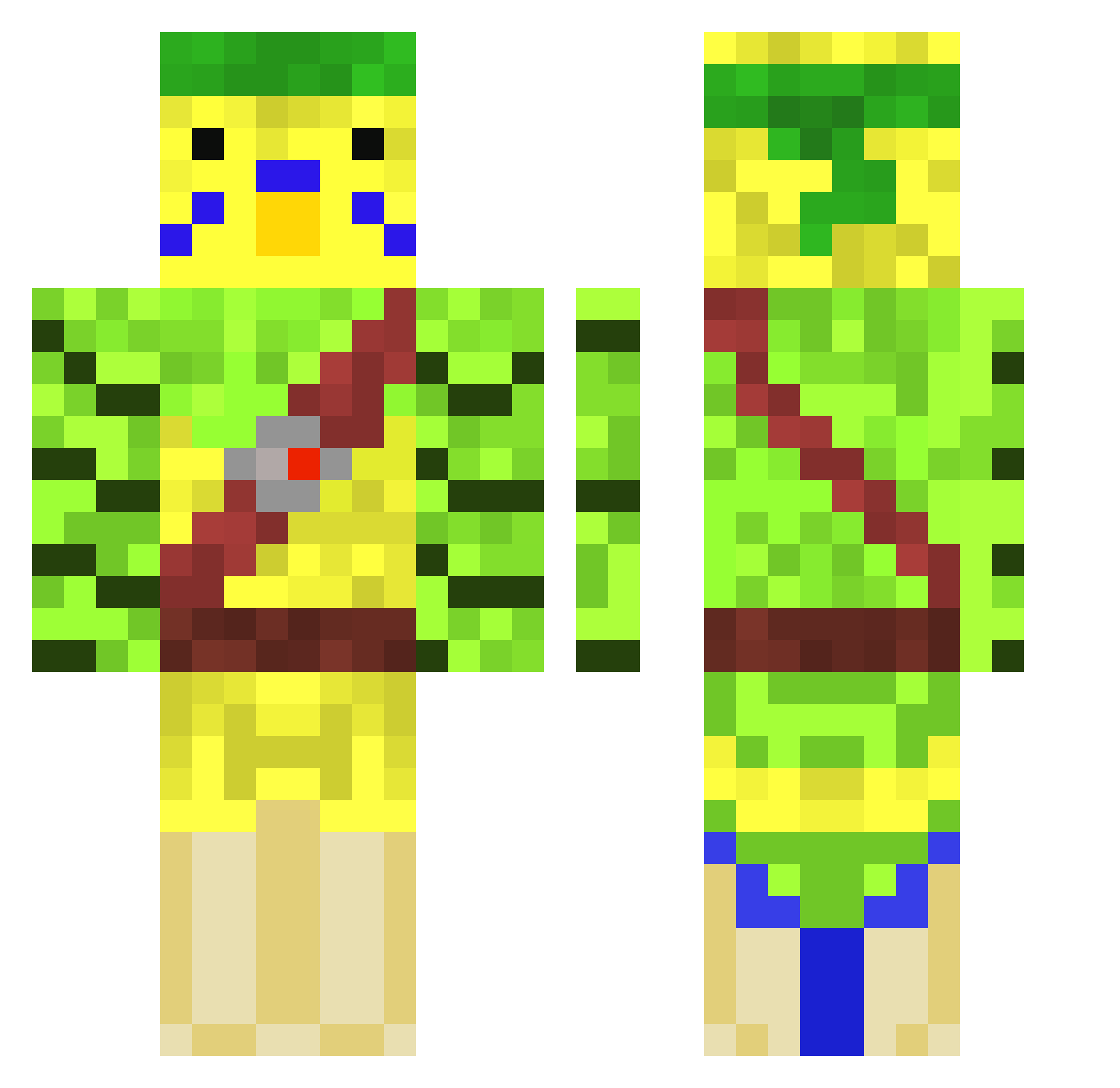 Budgeidude Minecraft skin, front and back view