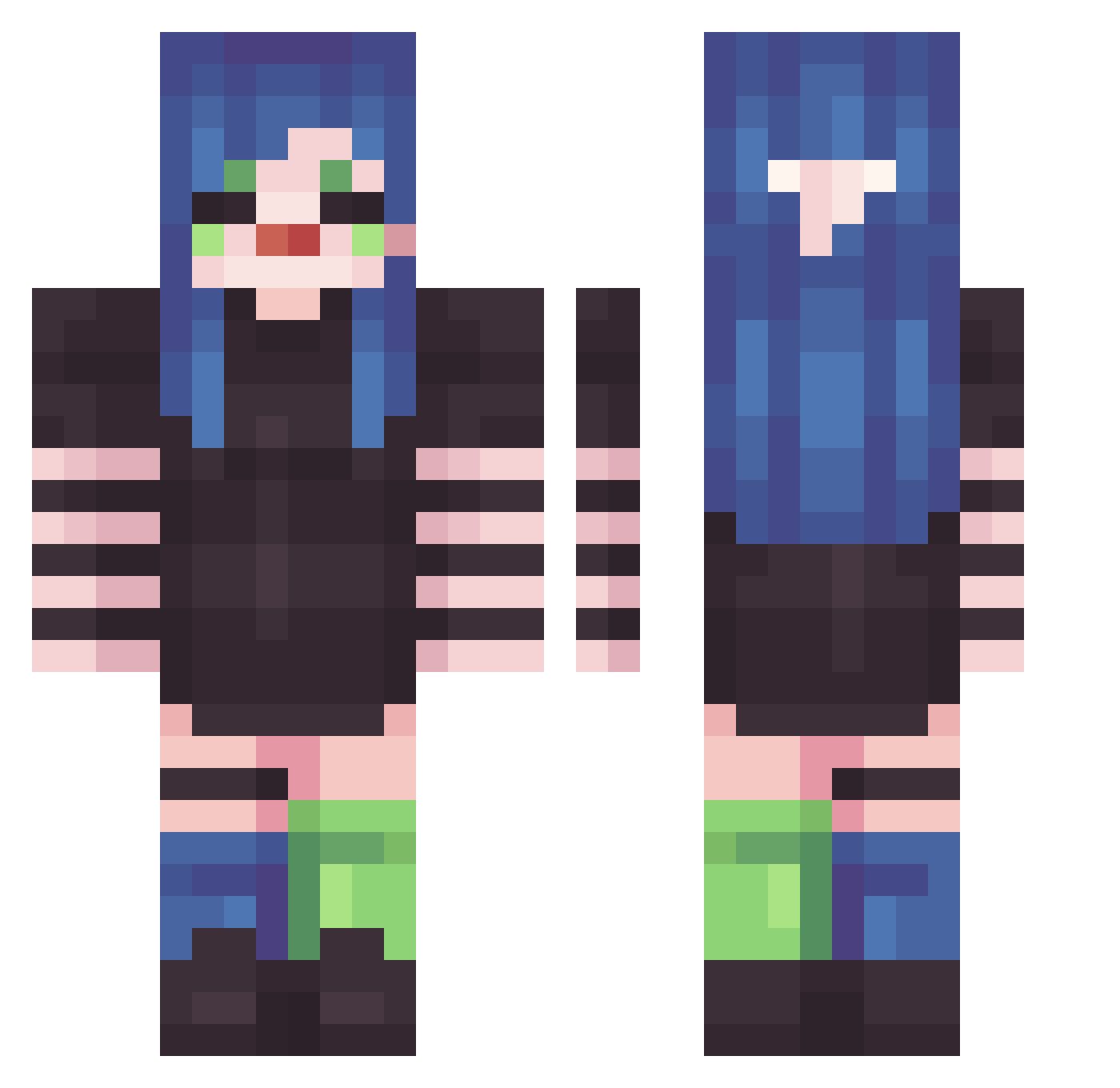 clownr Minecraft skin, front and back view