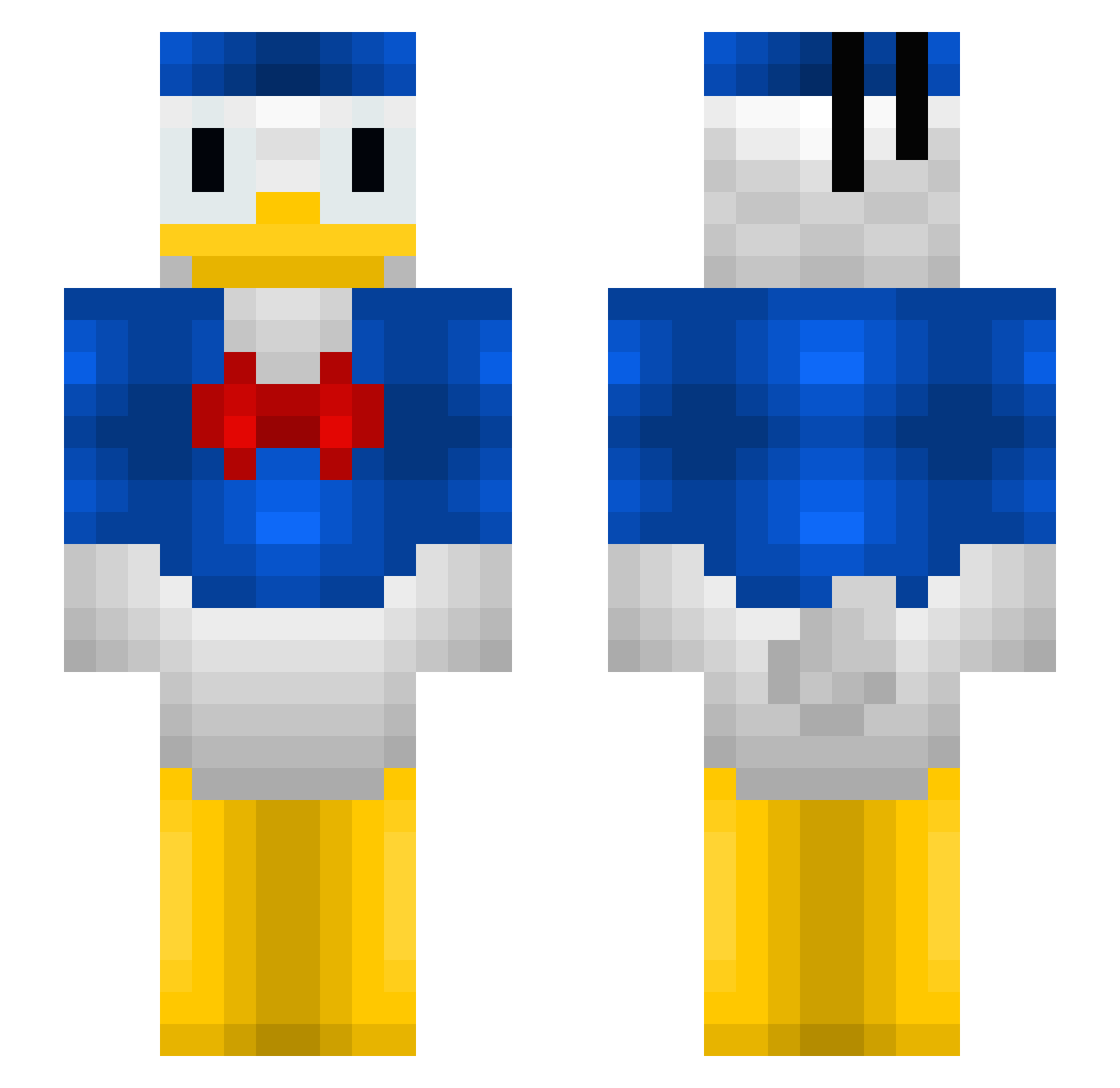 shriekybird Minecraft skin, front and back view