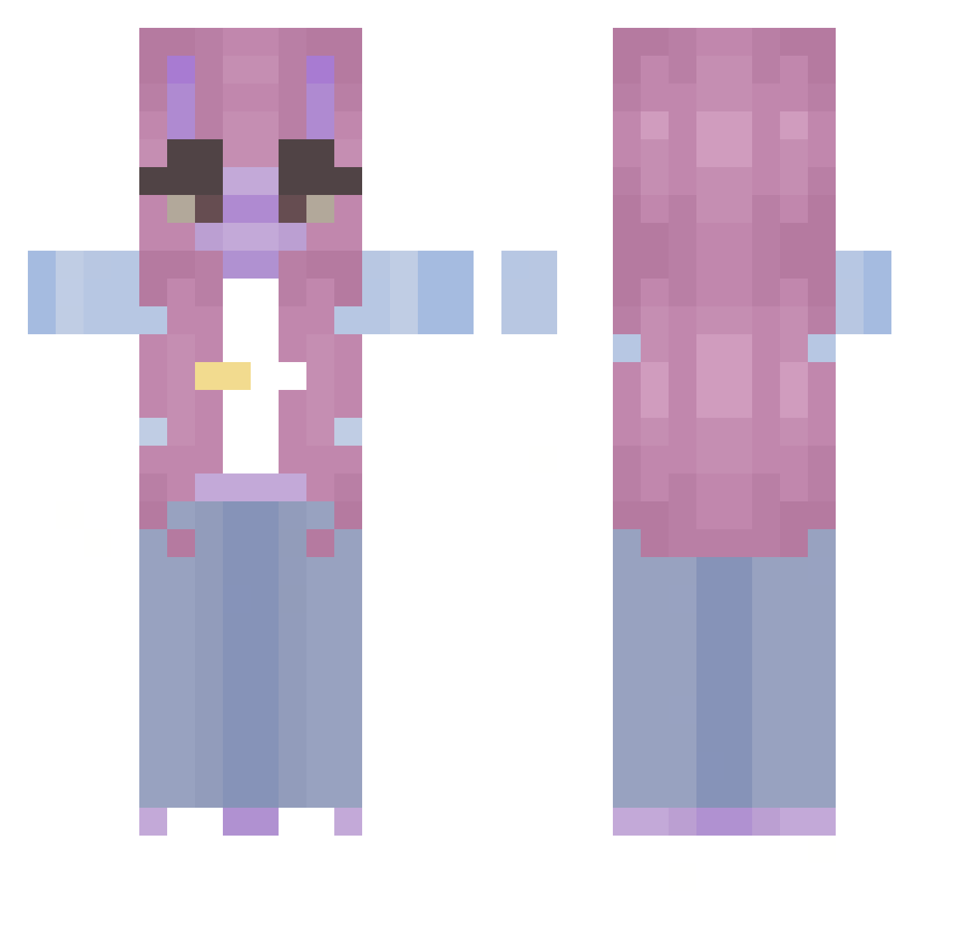 vrfly Minecraft skin, front and back view