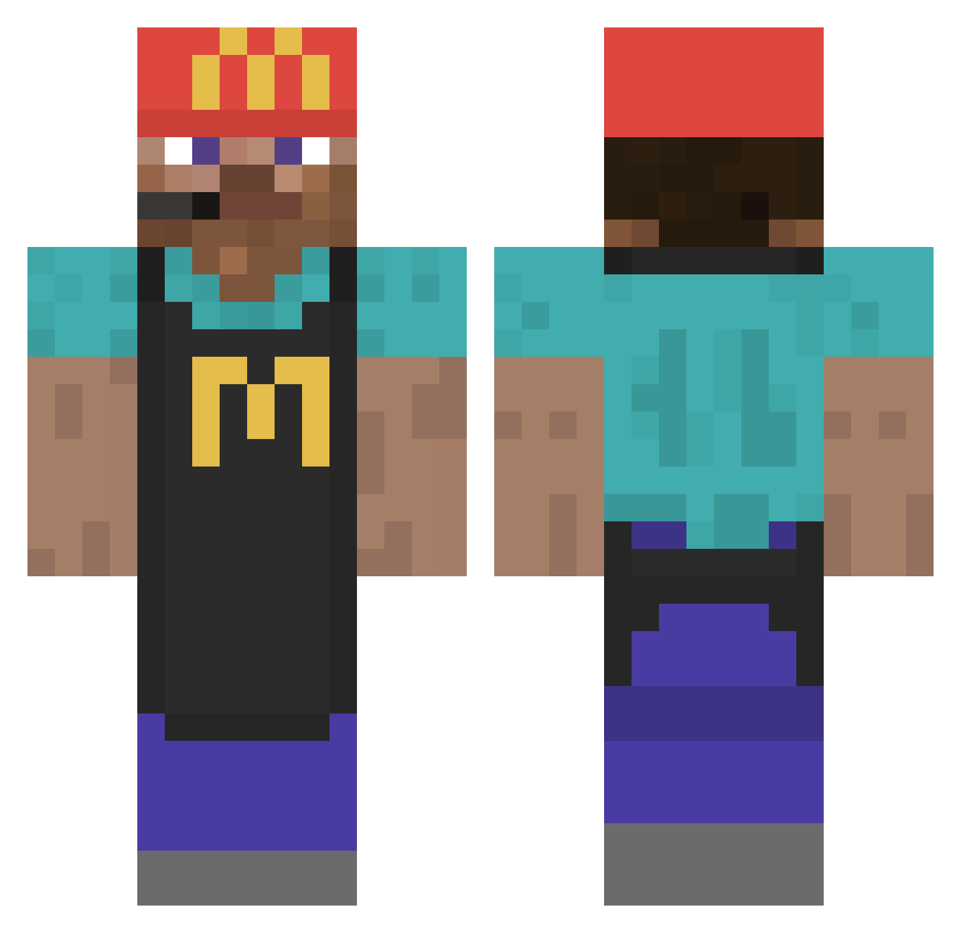 LegitCube Minecraft skin, front and back view