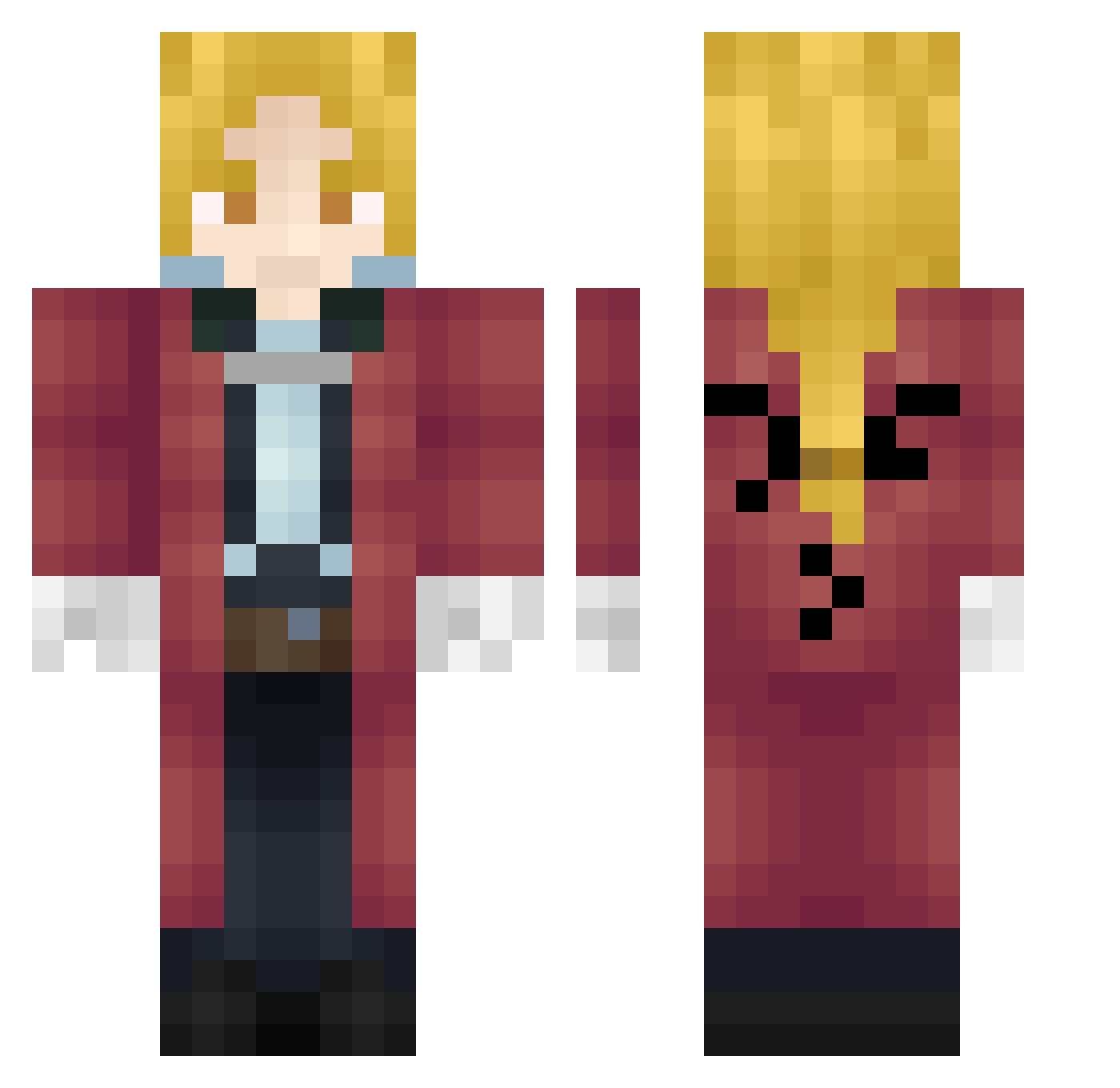 tehcw Minecraft skin, front and back view