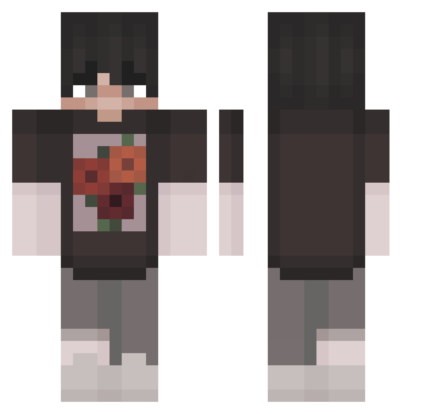 Roytj3h Minecraft skin, front and back view