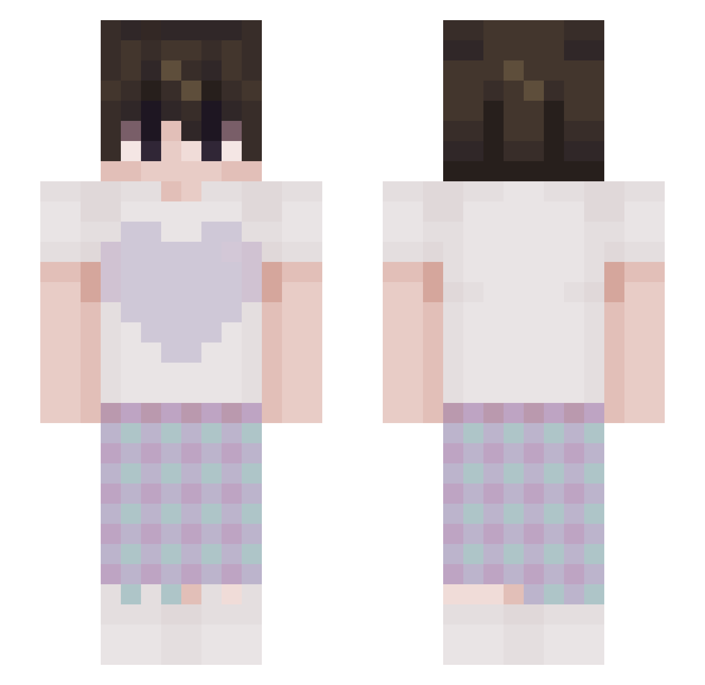 vexhehe Minecraft skin, front and back view
