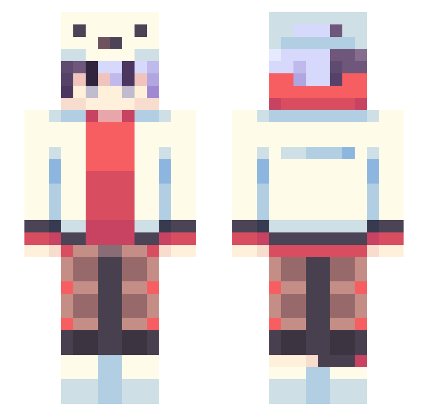 KaiHasLeft Minecraft skin, front and back view