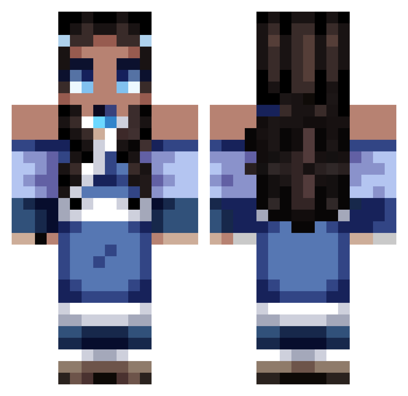 LittleRookie1 Minecraft skin, front and back view