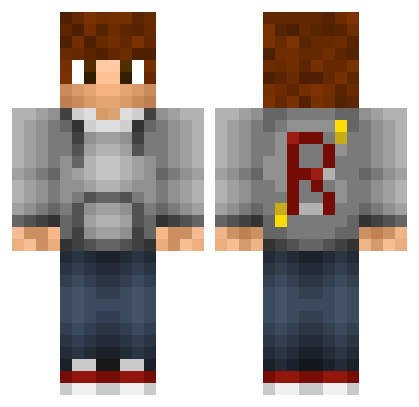 Redwud Minecraft skin, front and back view