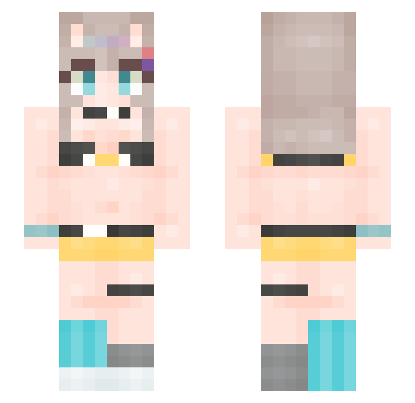 pkypluna Minecraft skin, front and back view