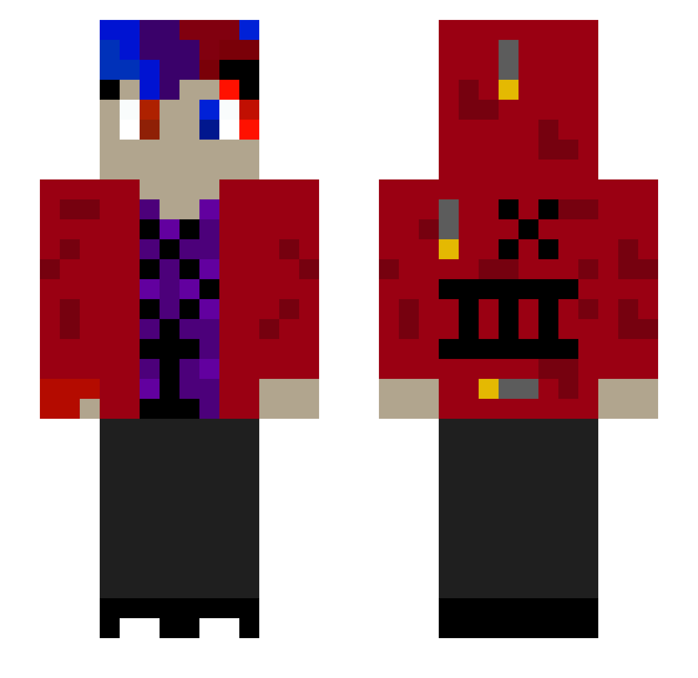 Defaultnoobisme Minecraft skin, front and back view