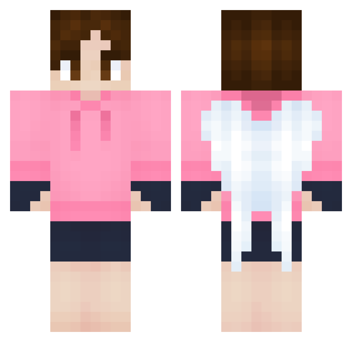 PebblesAxolotl Minecraft skin, front and back view