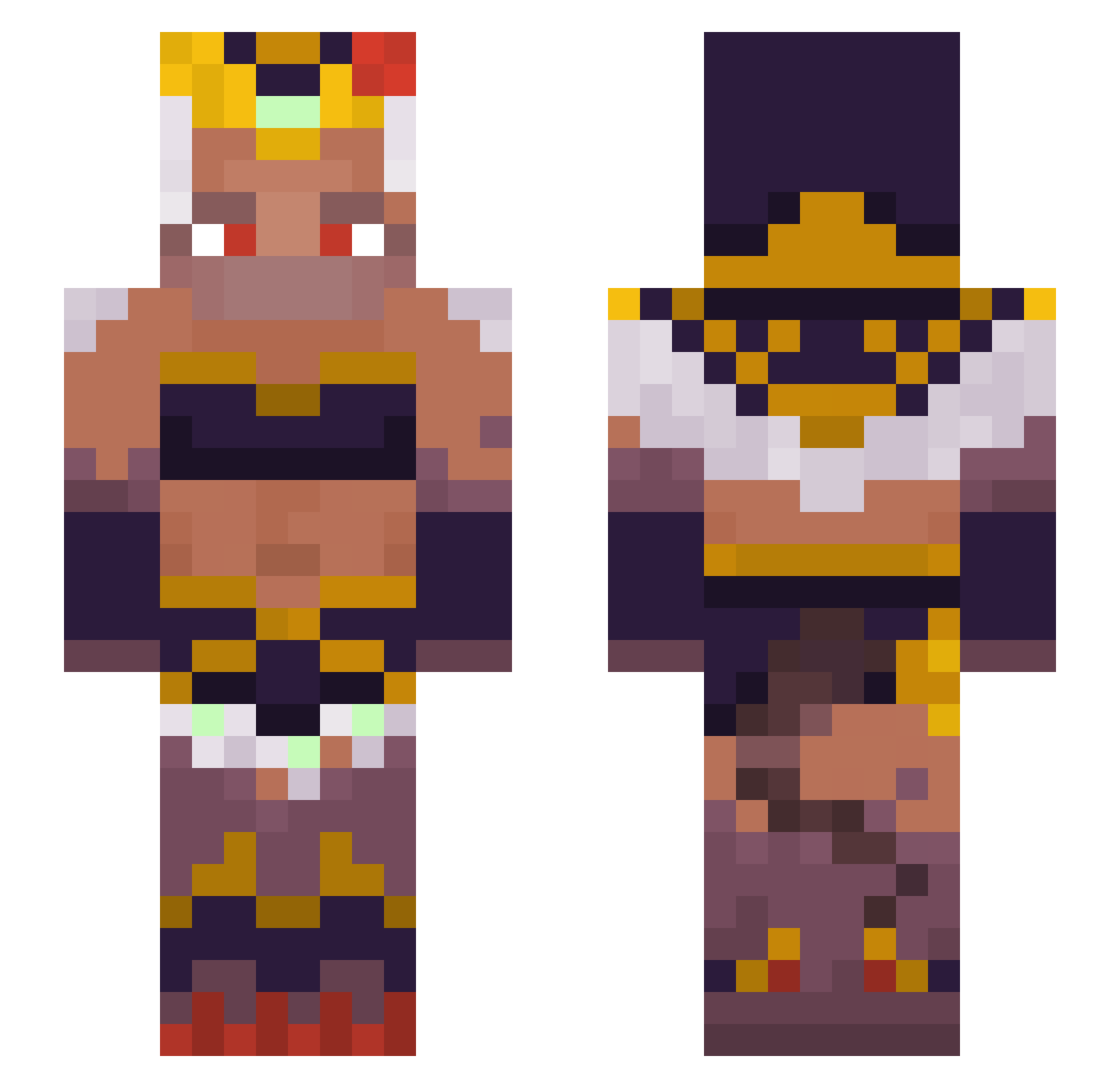 EldaFilante Minecraft skin, front and back view