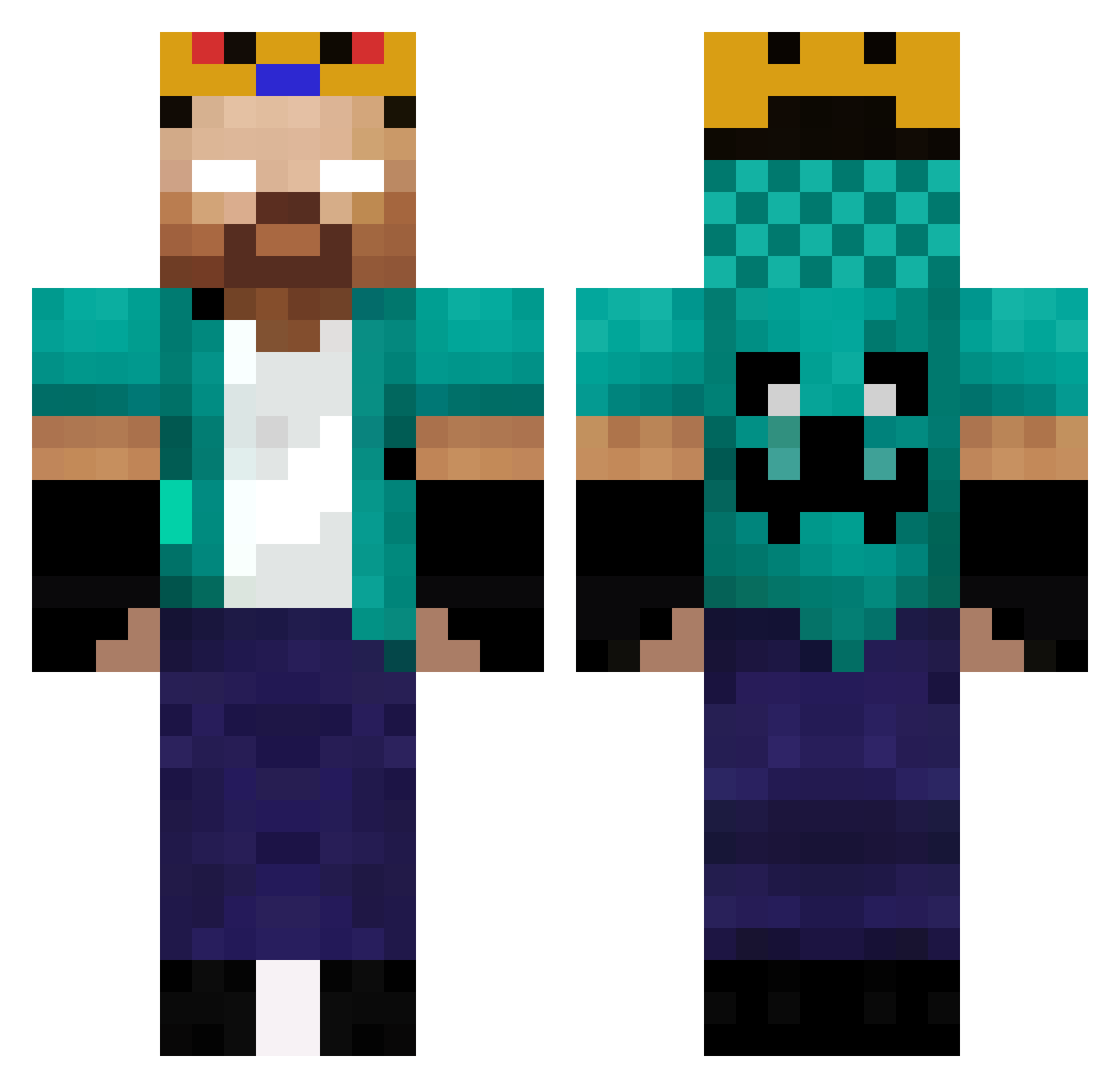 Timezlord Minecraft skin, front and back view