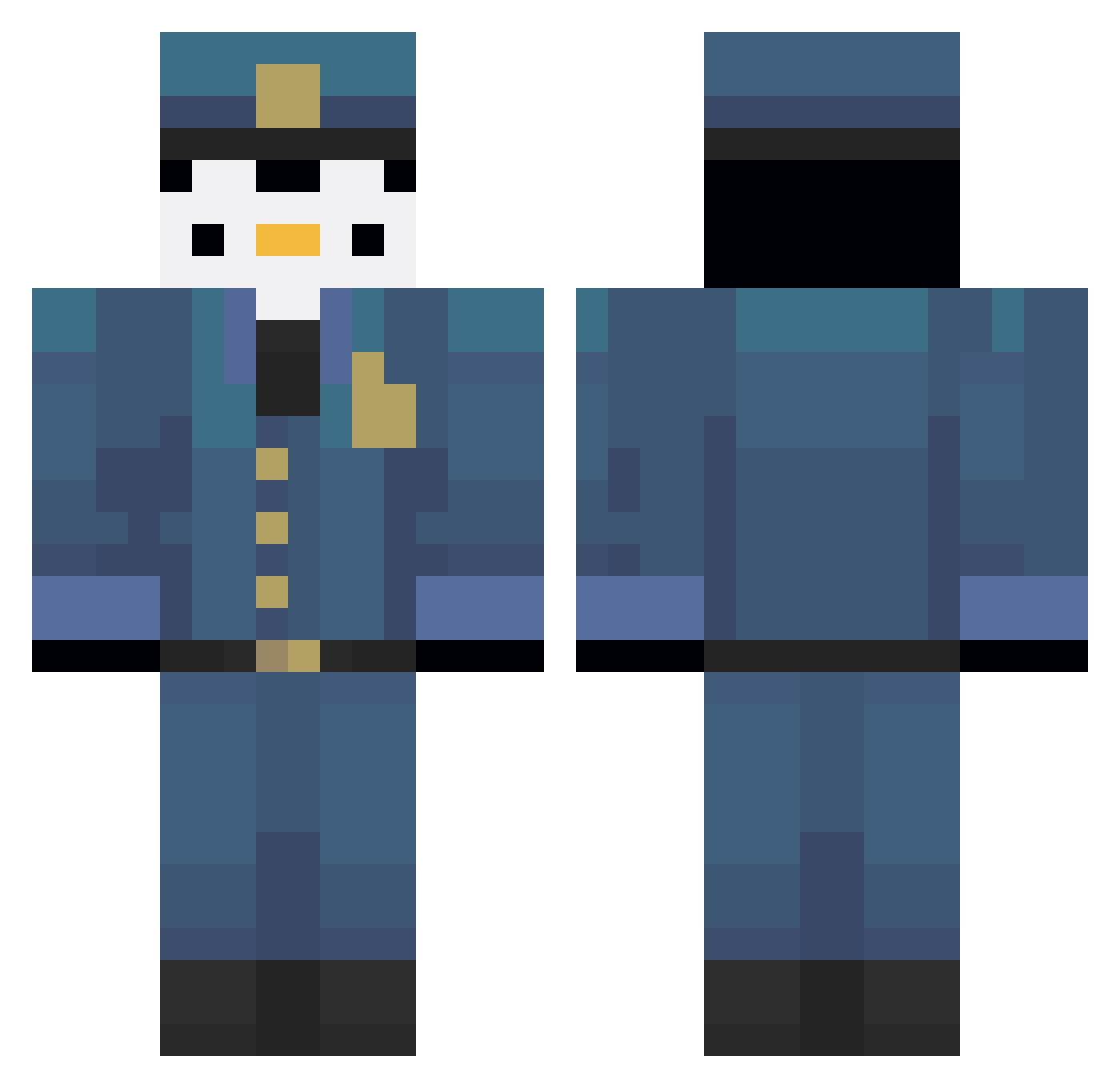 Asiguino Minecraft skin, front and back view