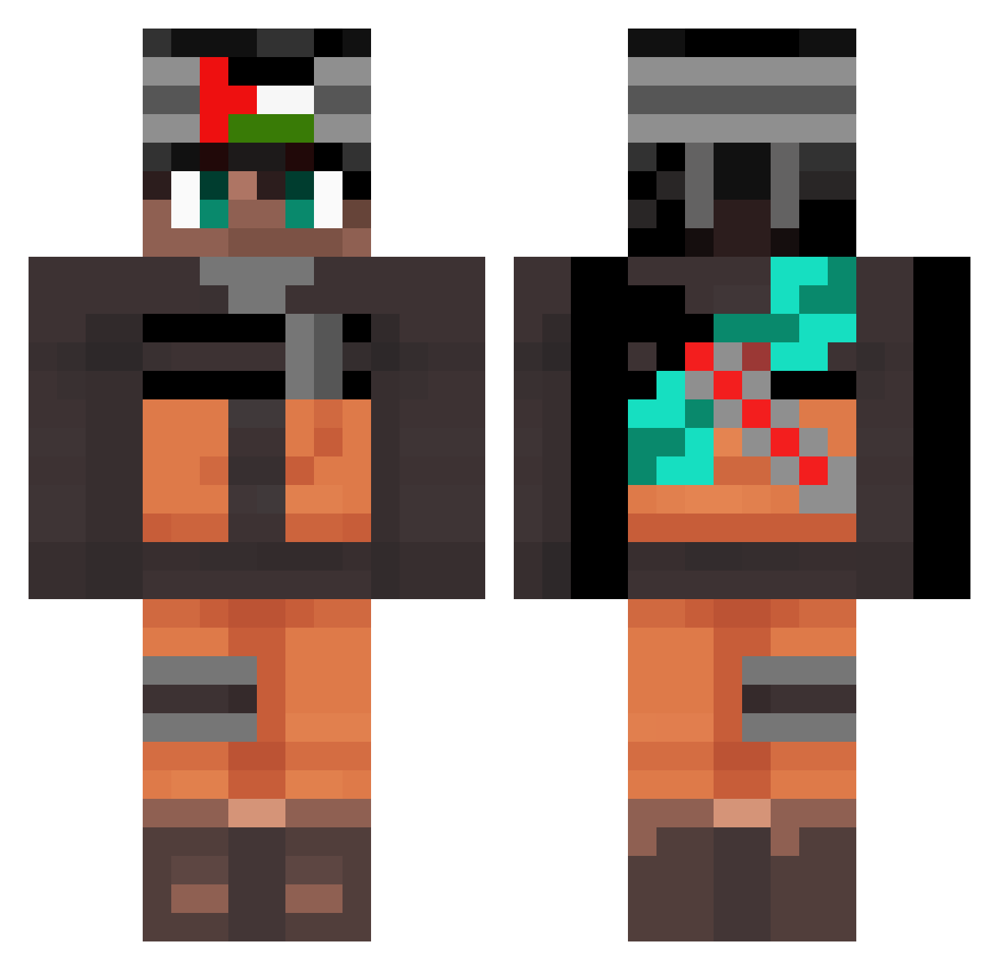 Scyrode Minecraft skin, front and back view