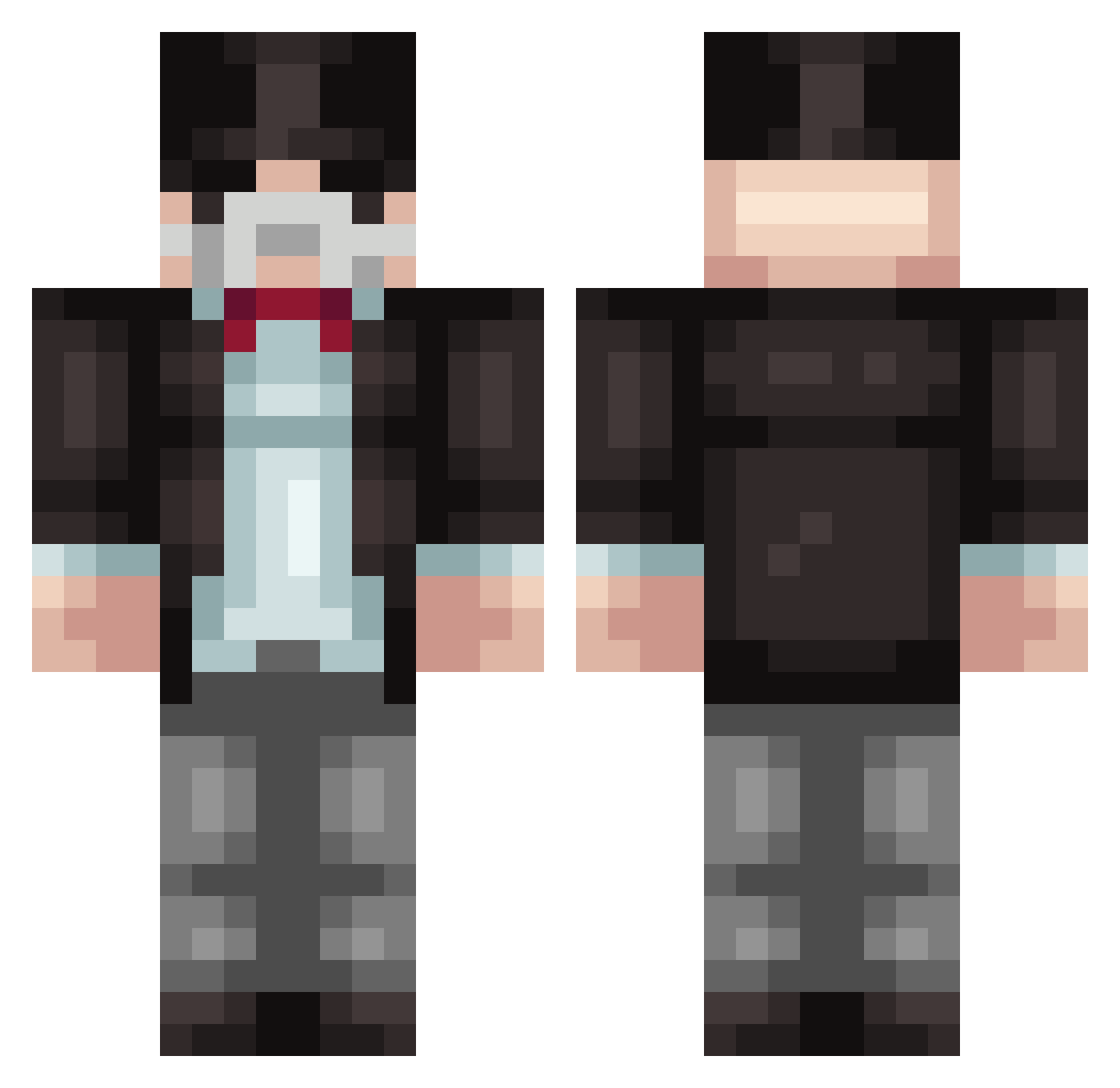 Topmuchc Minecraft skin, front and back view