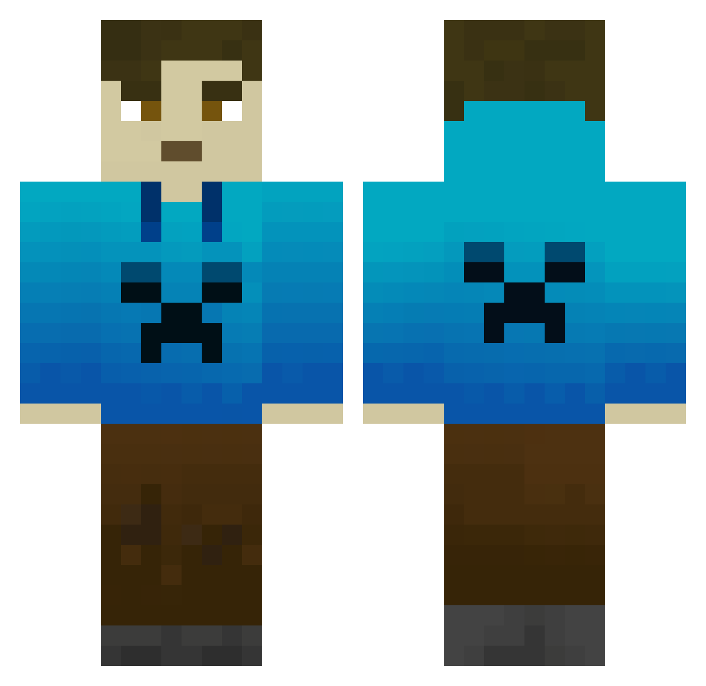 Blaze127a Minecraft skin, front and back view