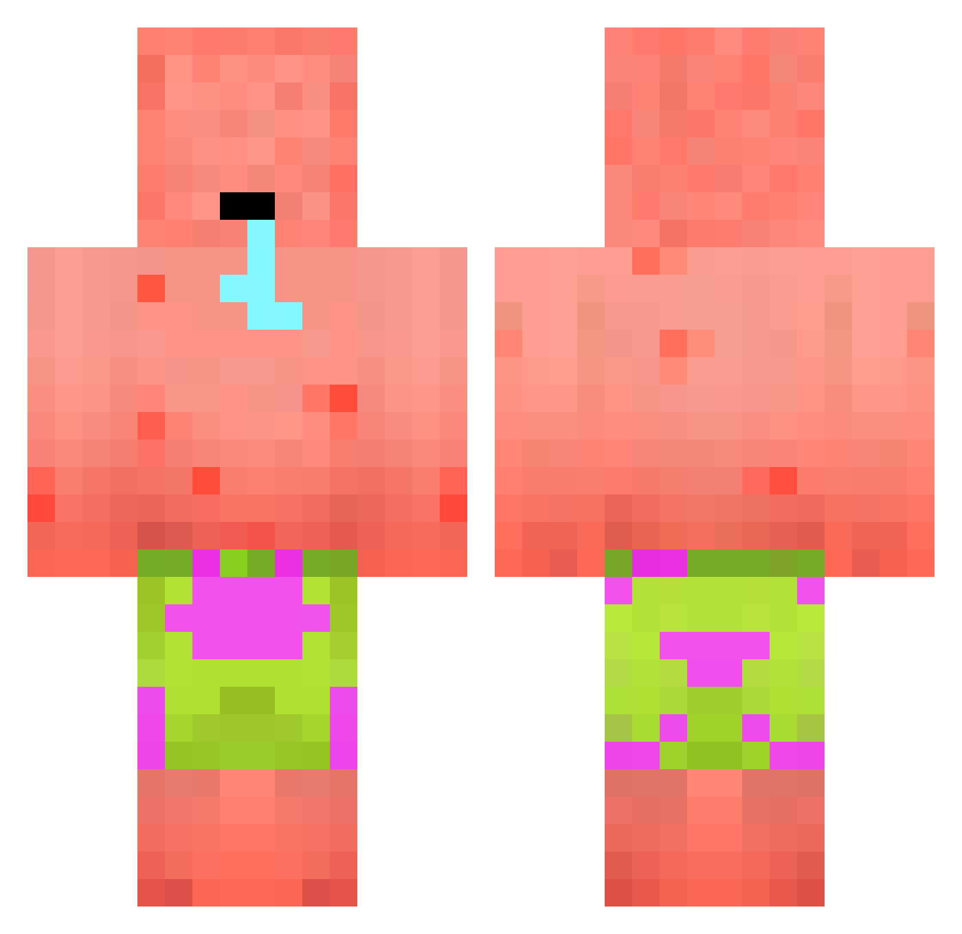 MonsterDiddy Minecraft skin, front and back view