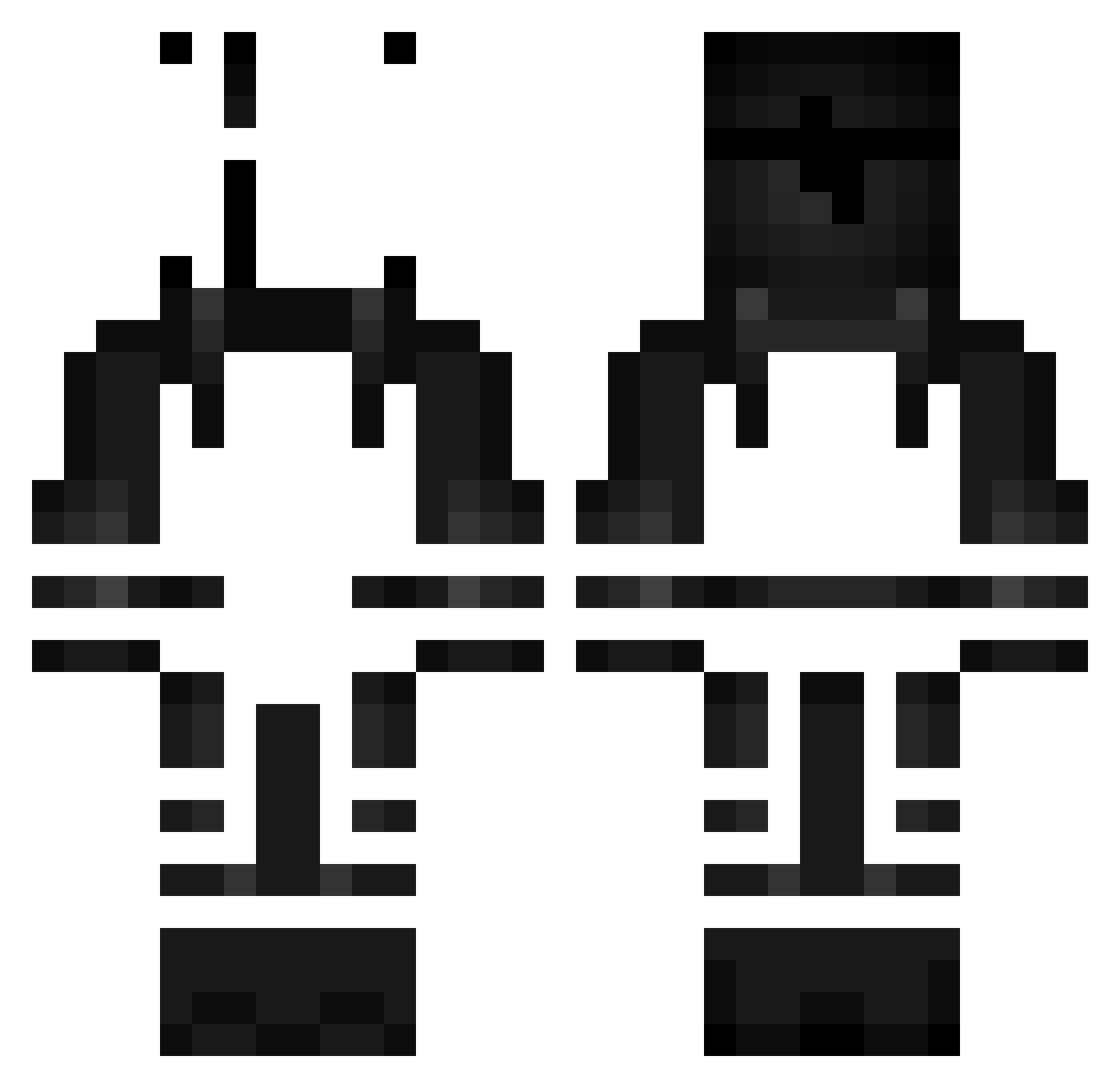 Revises Minecraft skin, front and back view