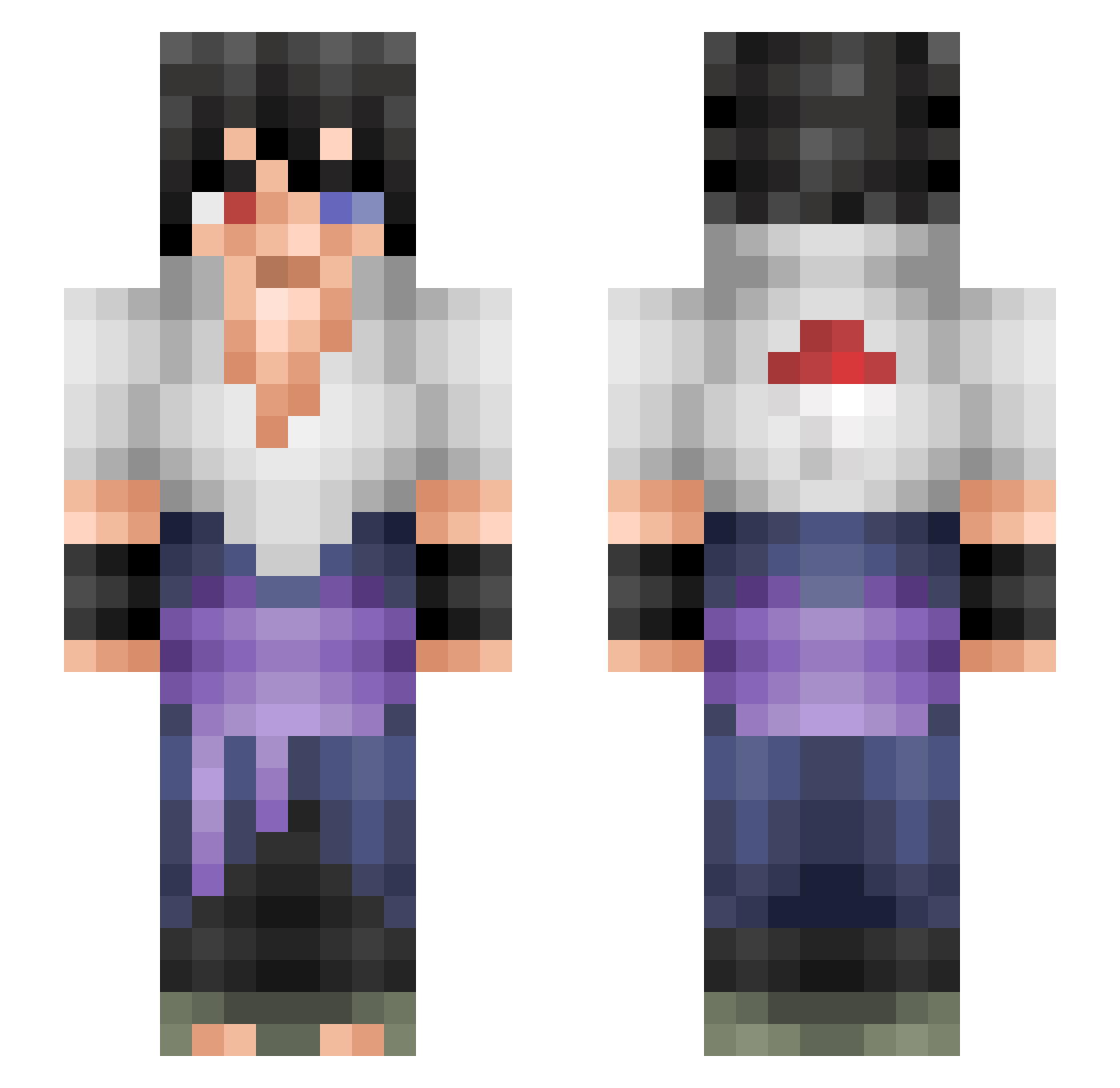 Hackerphobia Minecraft skin, front and back view