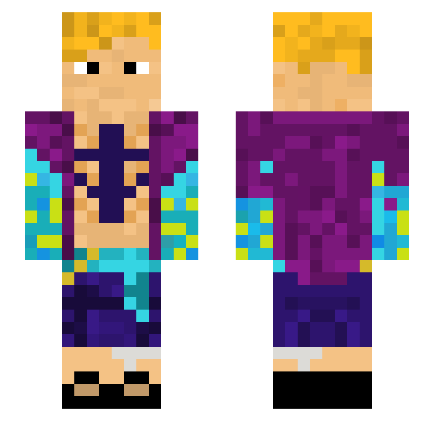 Xelder3000 Minecraft skin, front and back view