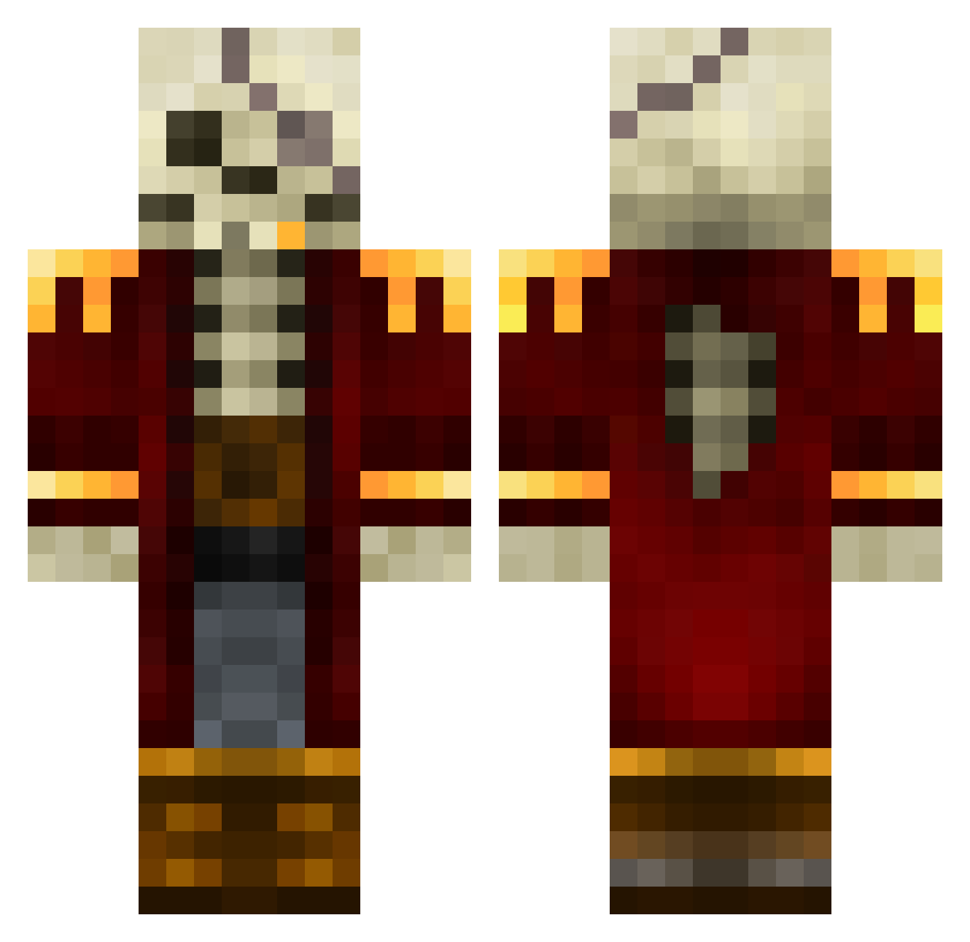 Kafku Minecraft skin, front and back view