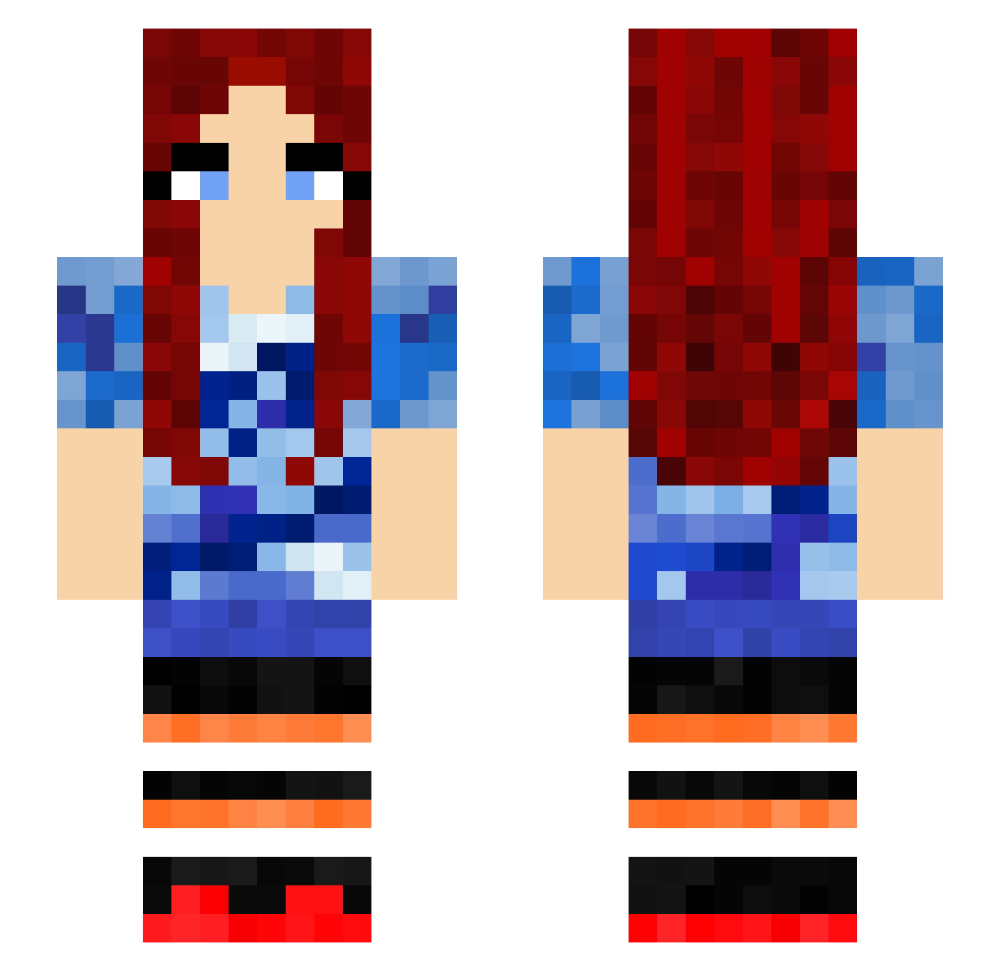 Sloughing Minecraft skin, front and back view
