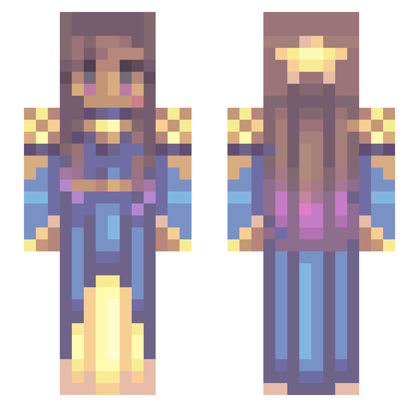 Saturn Minecraft skin, front and back view