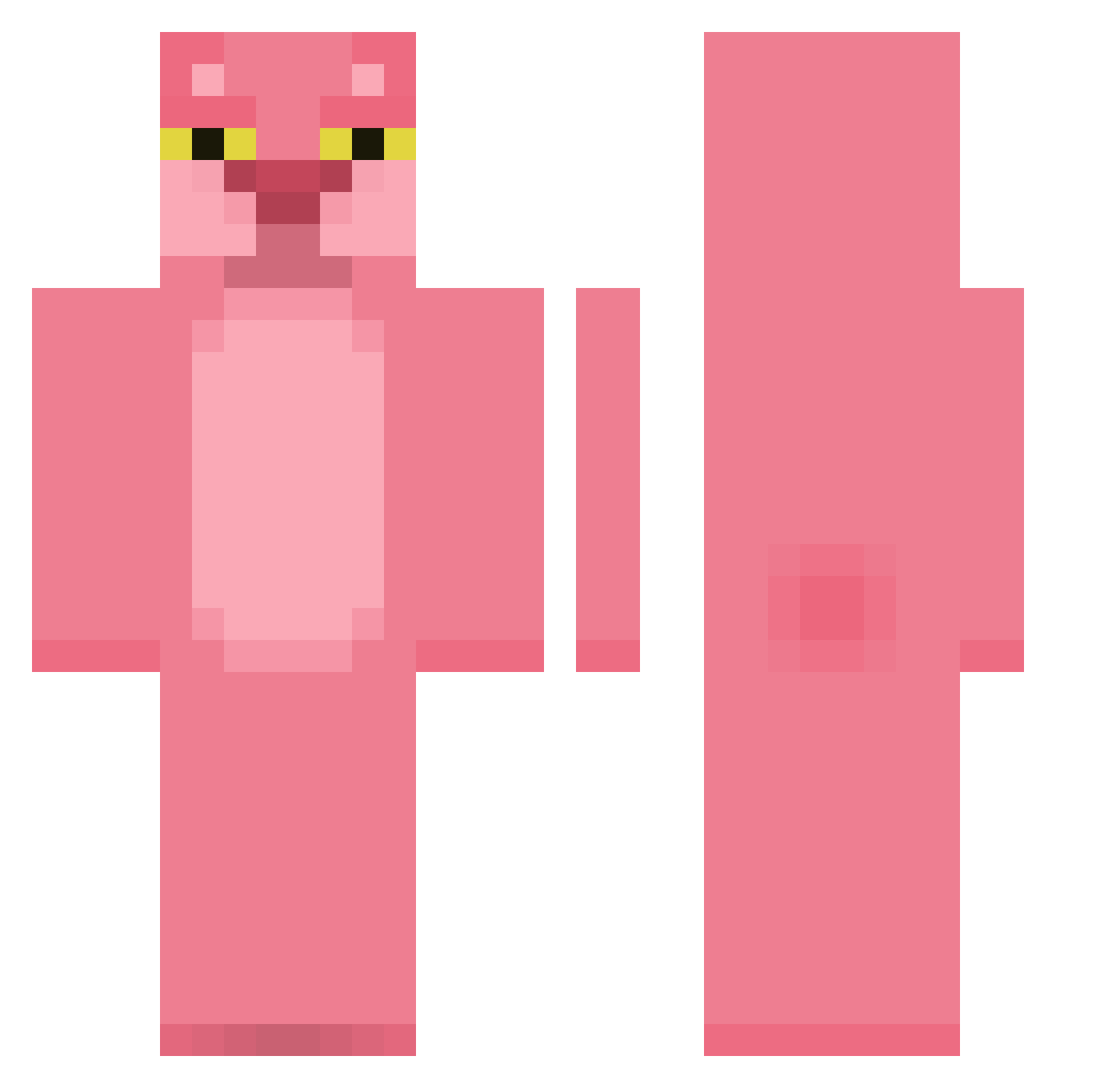 PinkPantherMan Minecraft skin, front and back view