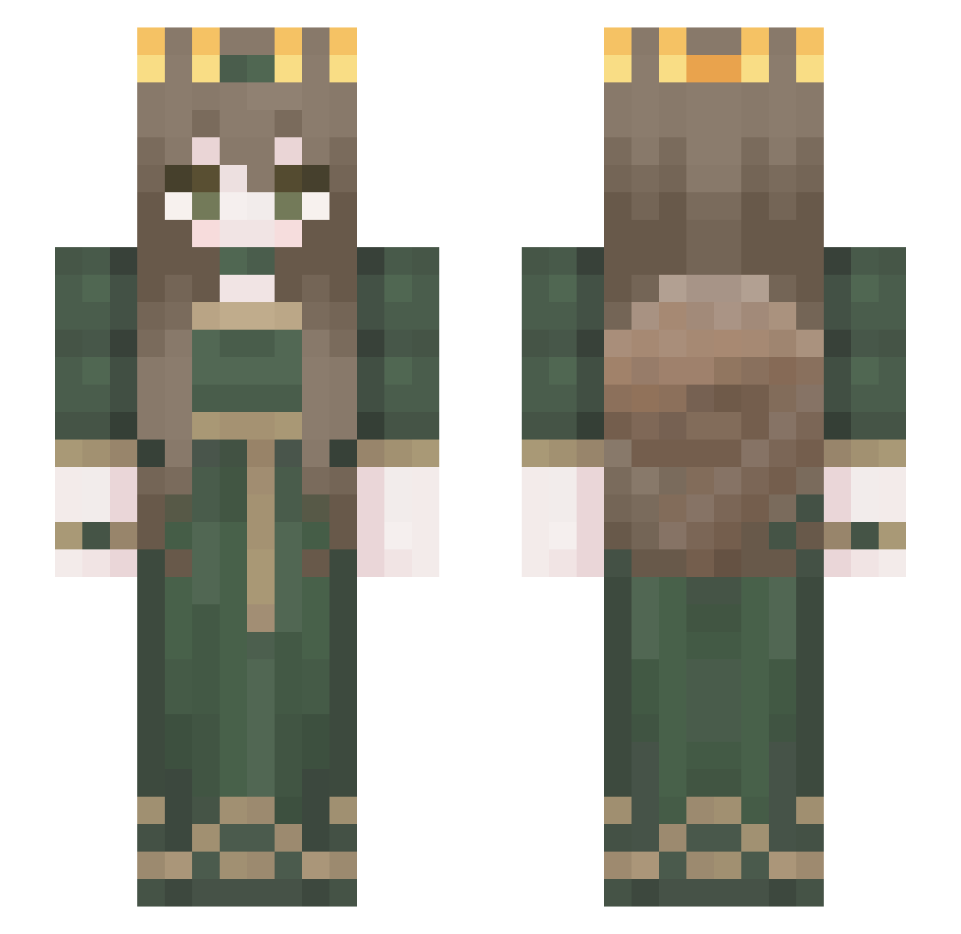 PrincessPinecone Minecraft skin, front and back view