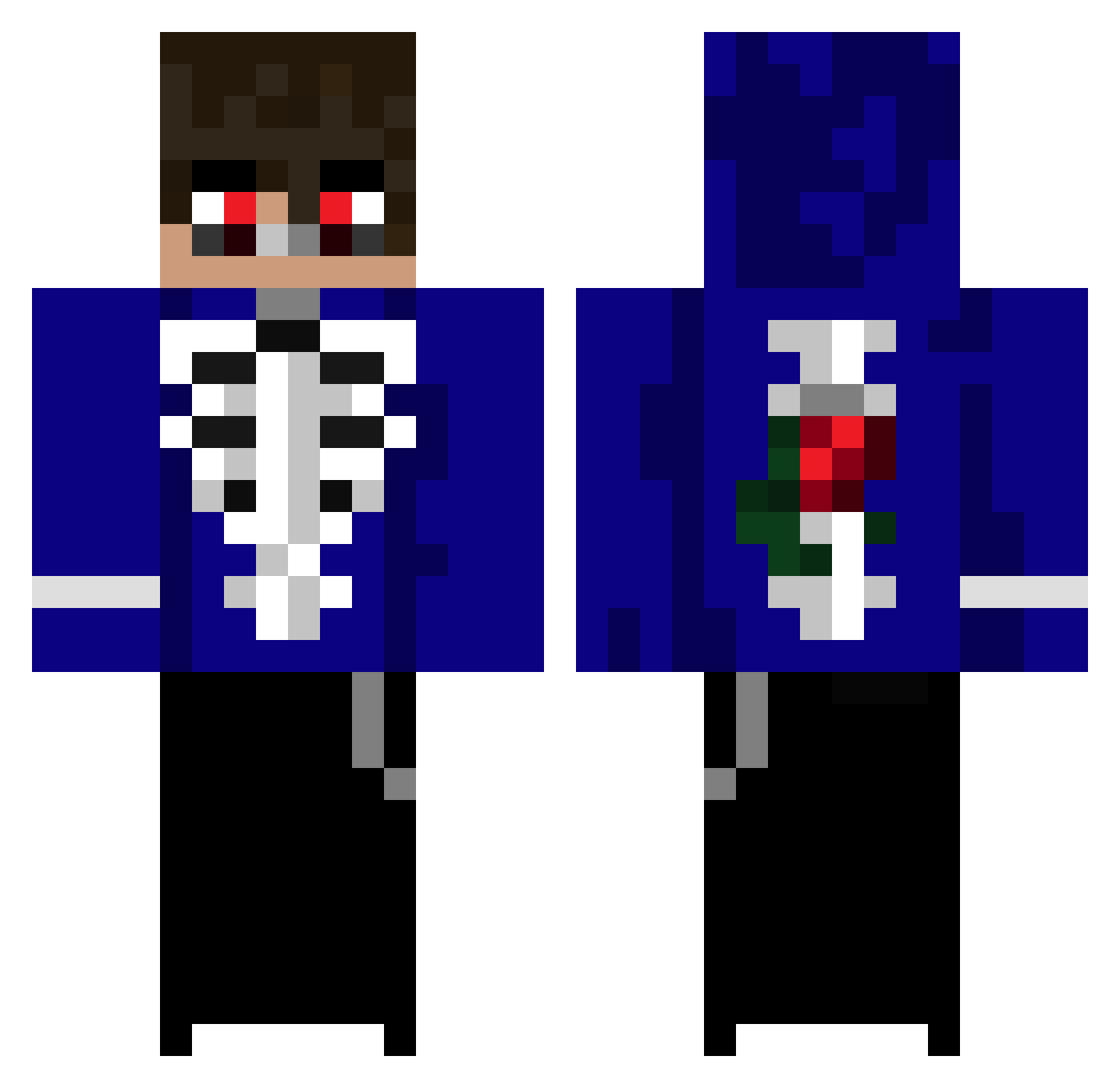 Redker Minecraft skin, front and back view