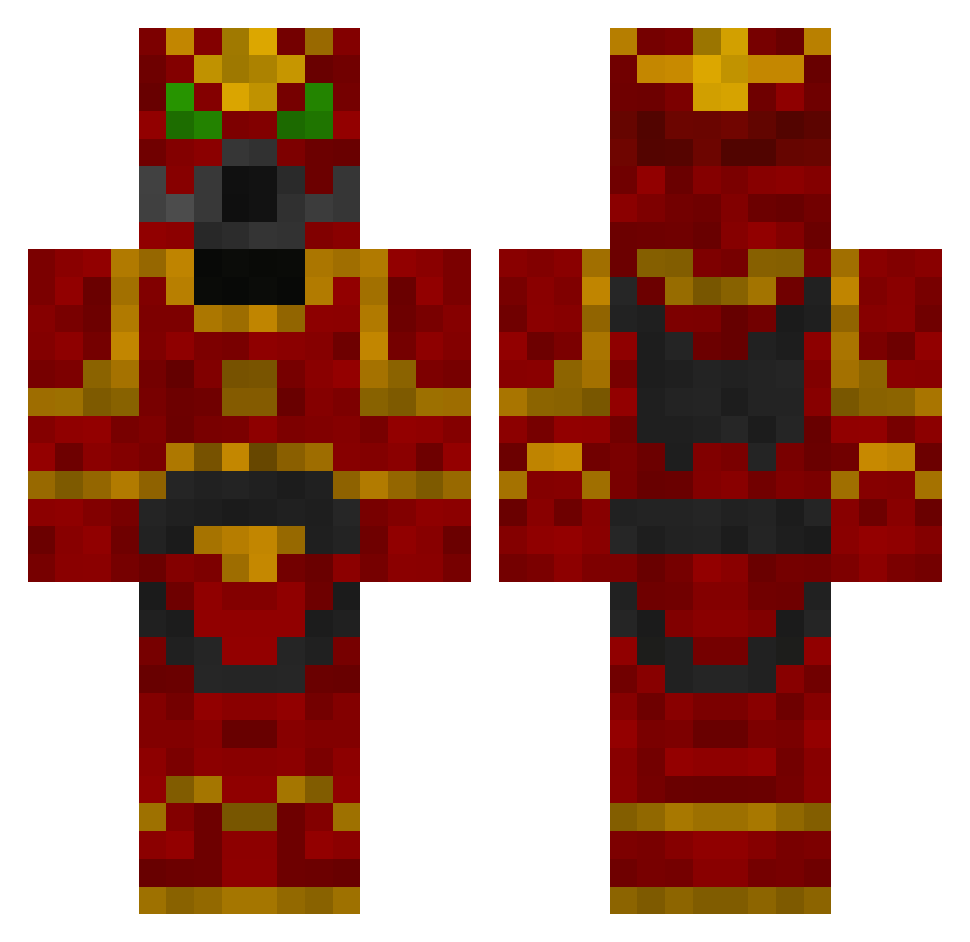 Redmorelikered Minecraft skin, front and back view