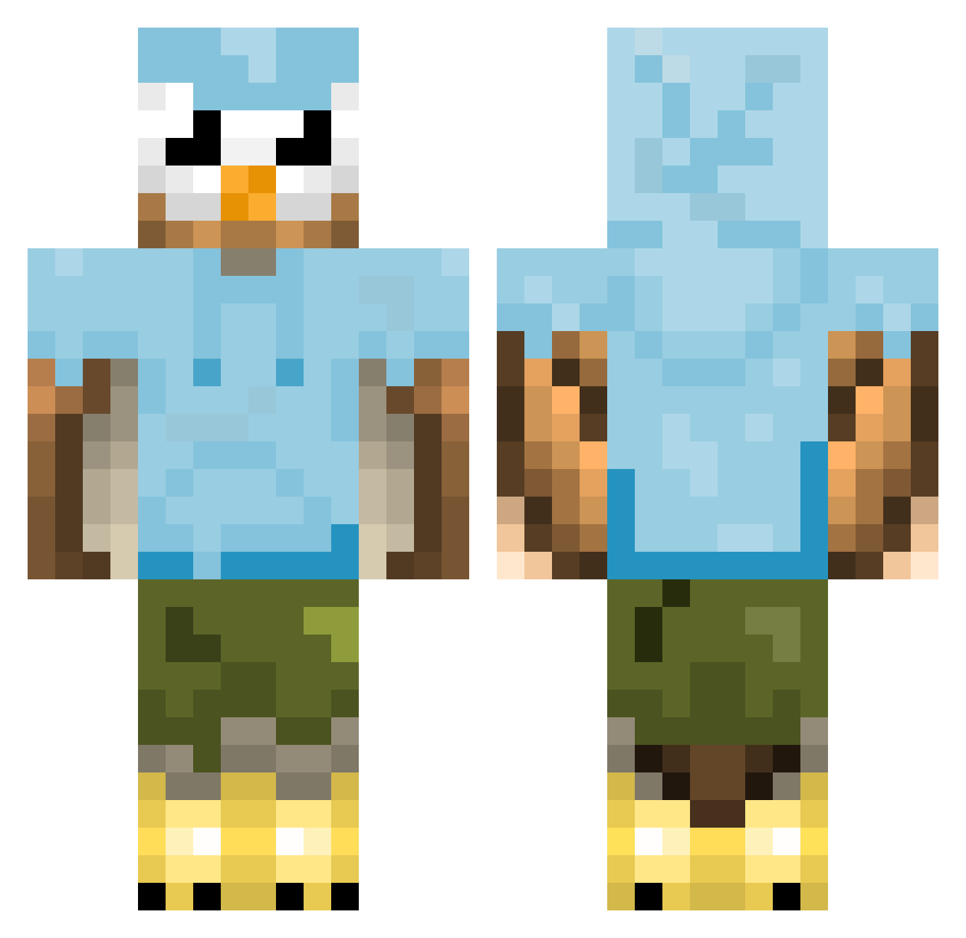 Hoot4 Minecraft skin, front and back view