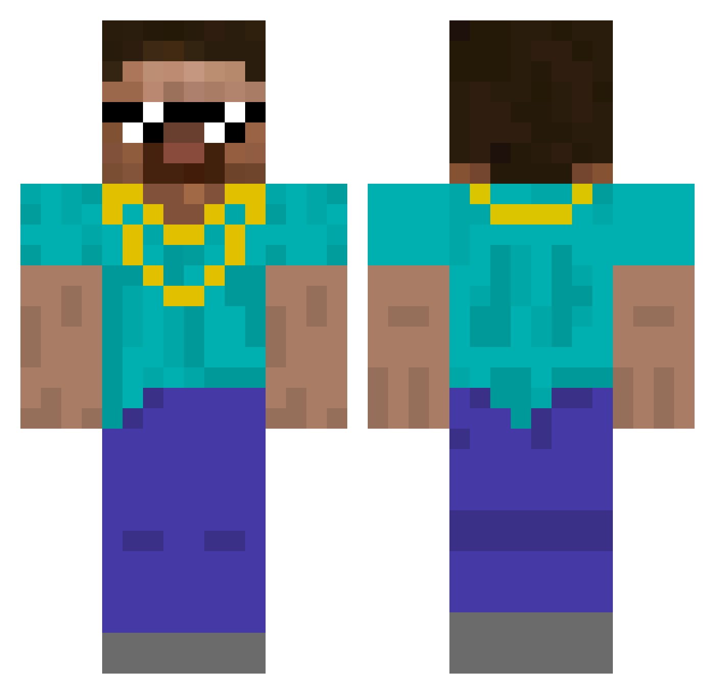 CaitonGDX Minecraft skin, front and back view