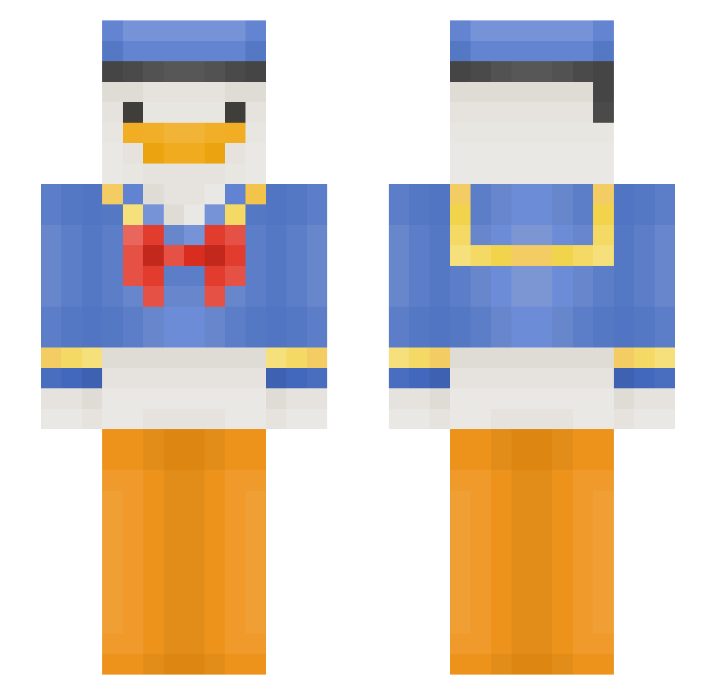 PatoMonki Minecraft skin, front and back view