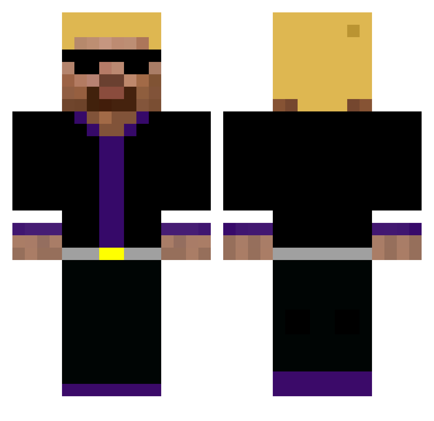 Ari2k Minecraft skin, front and back view