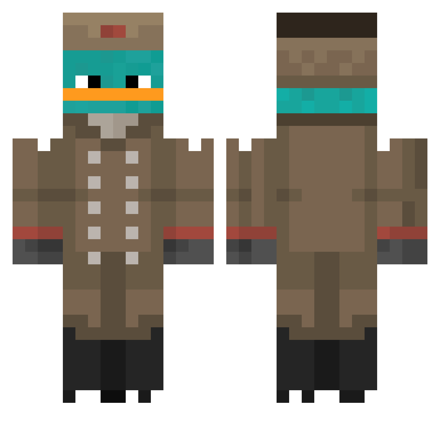 unhelped Minecraft skin, front and back view
