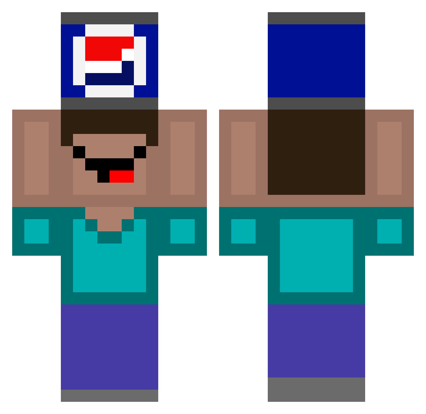 Jakimozo Minecraft skin, front and back view