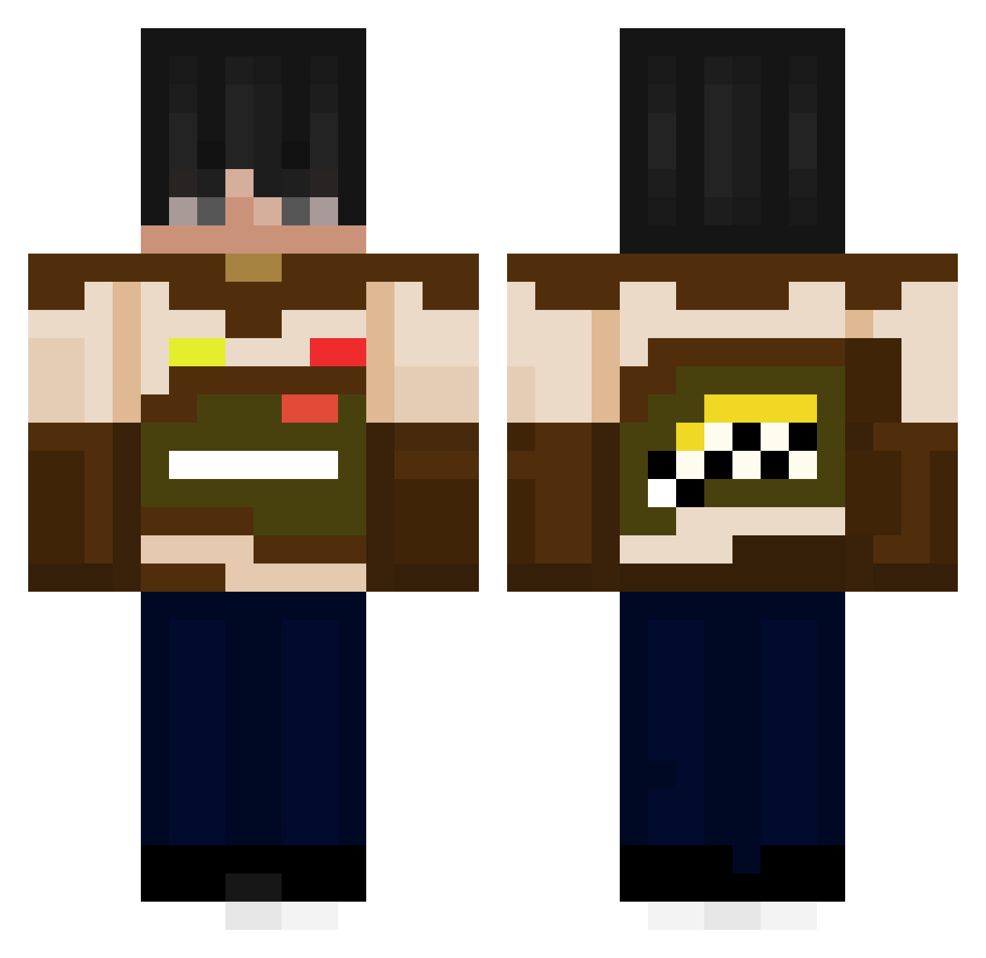 Pufferfins Minecraft skin, front and back view