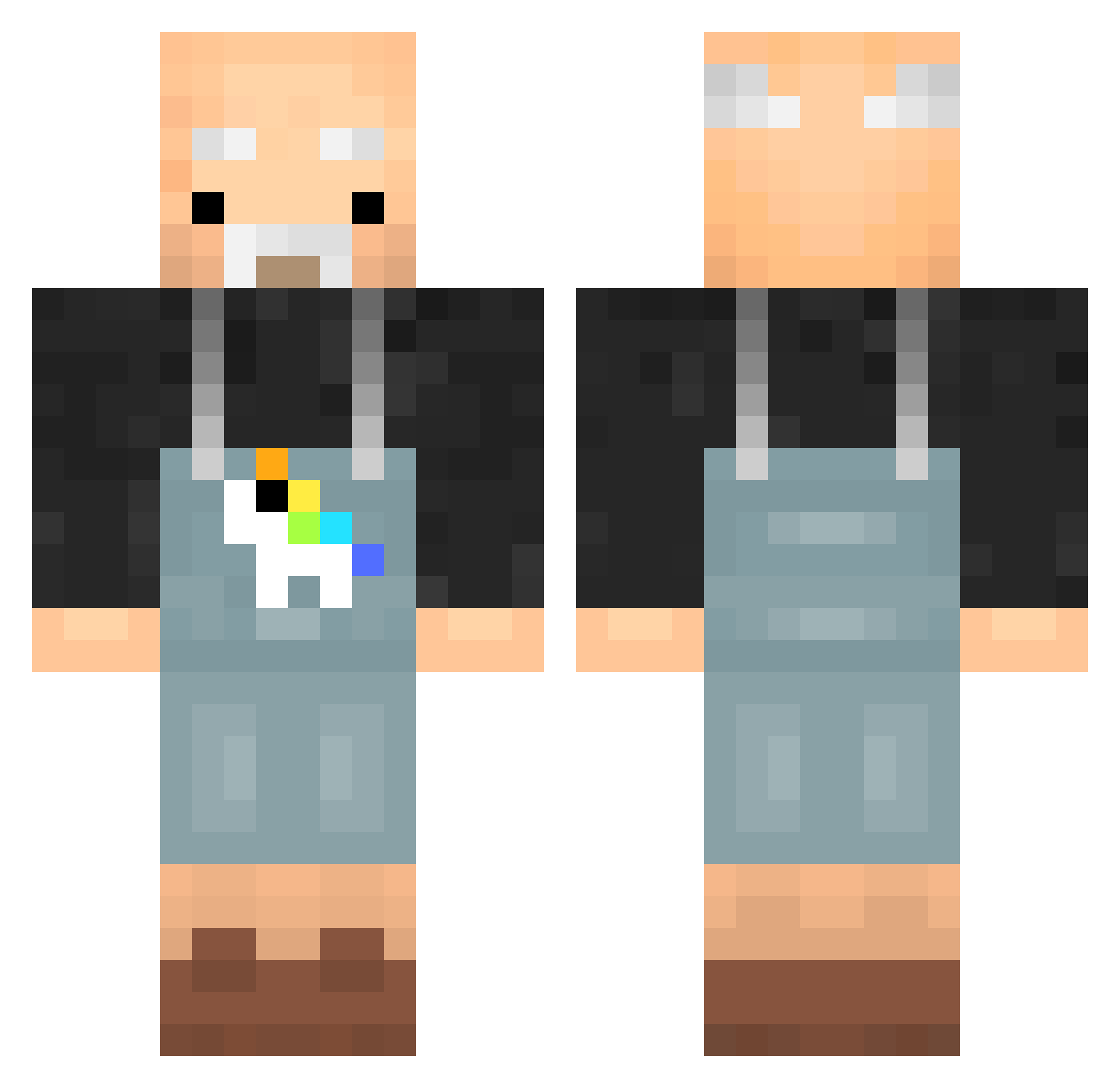 HyperBorat Minecraft skin, front and back view