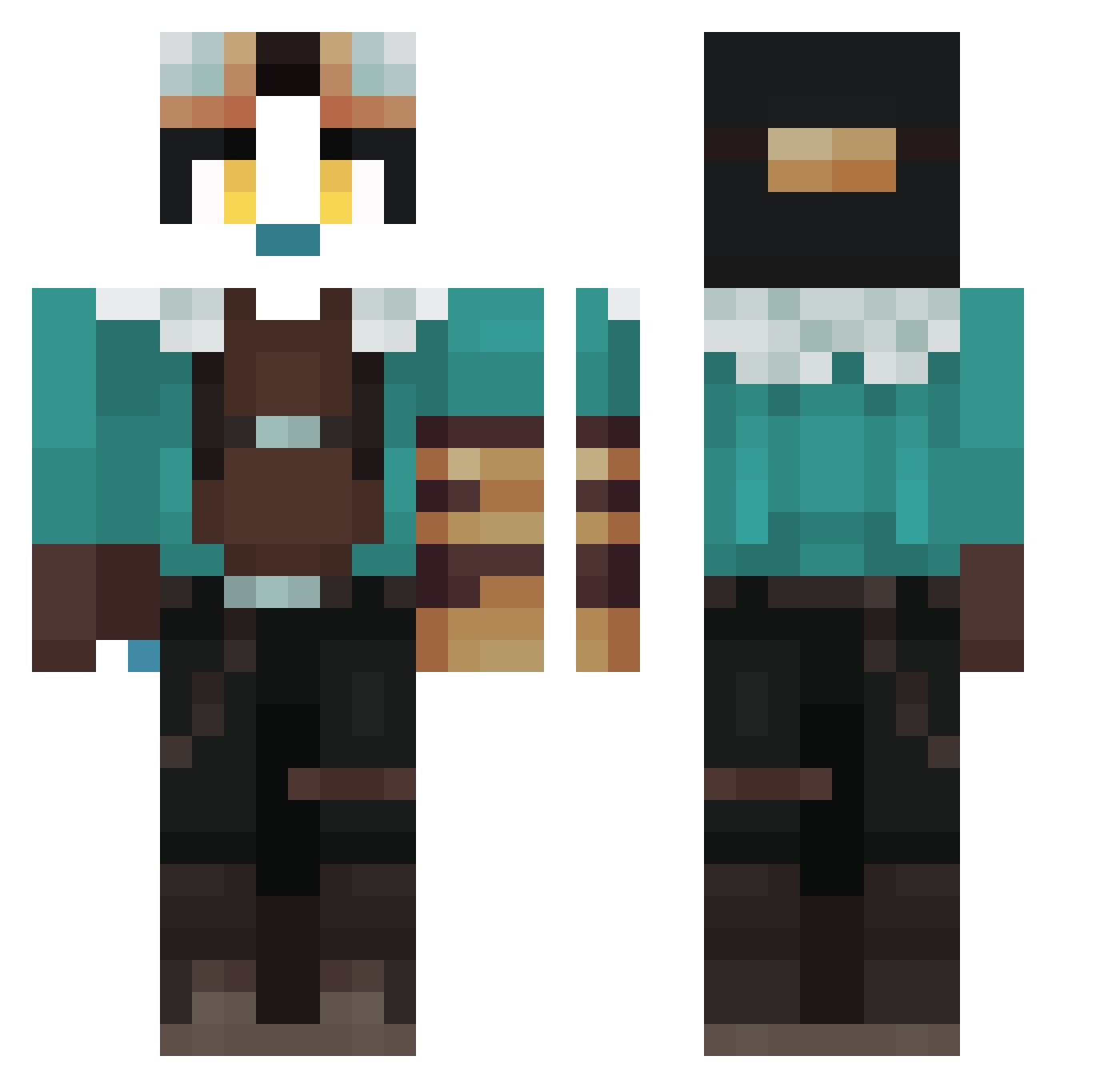 BlueMooNV Minecraft skin, front and back view