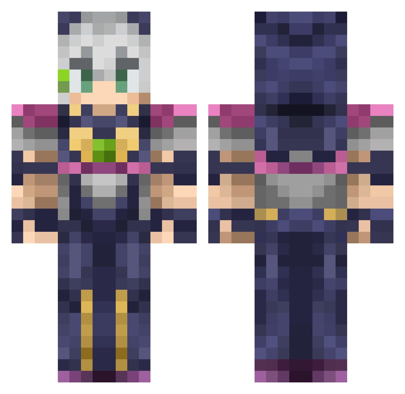 ZoraA Minecraft skin, front and back view