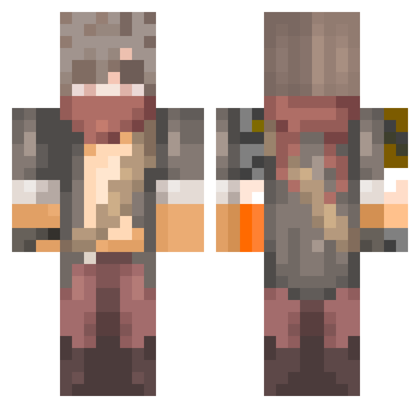 ystevii Minecraft skin, front and back view