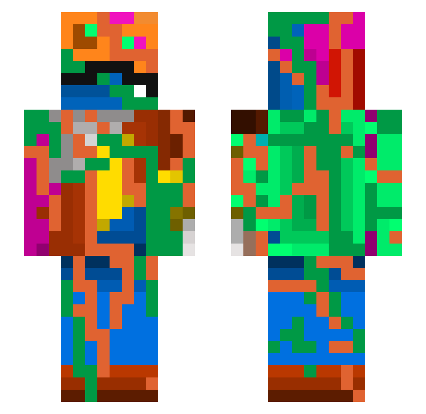 Meycorfin Minecraft skin, front and back view