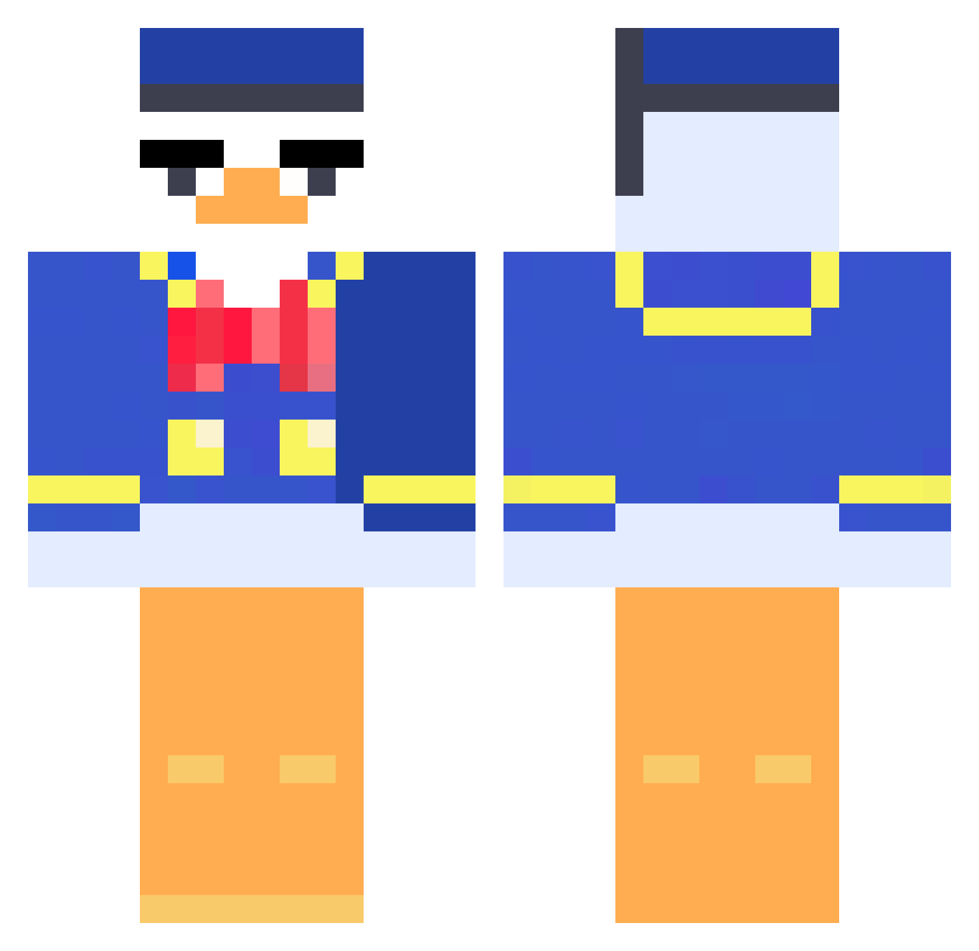 Fibbers Minecraft skin, front and back view