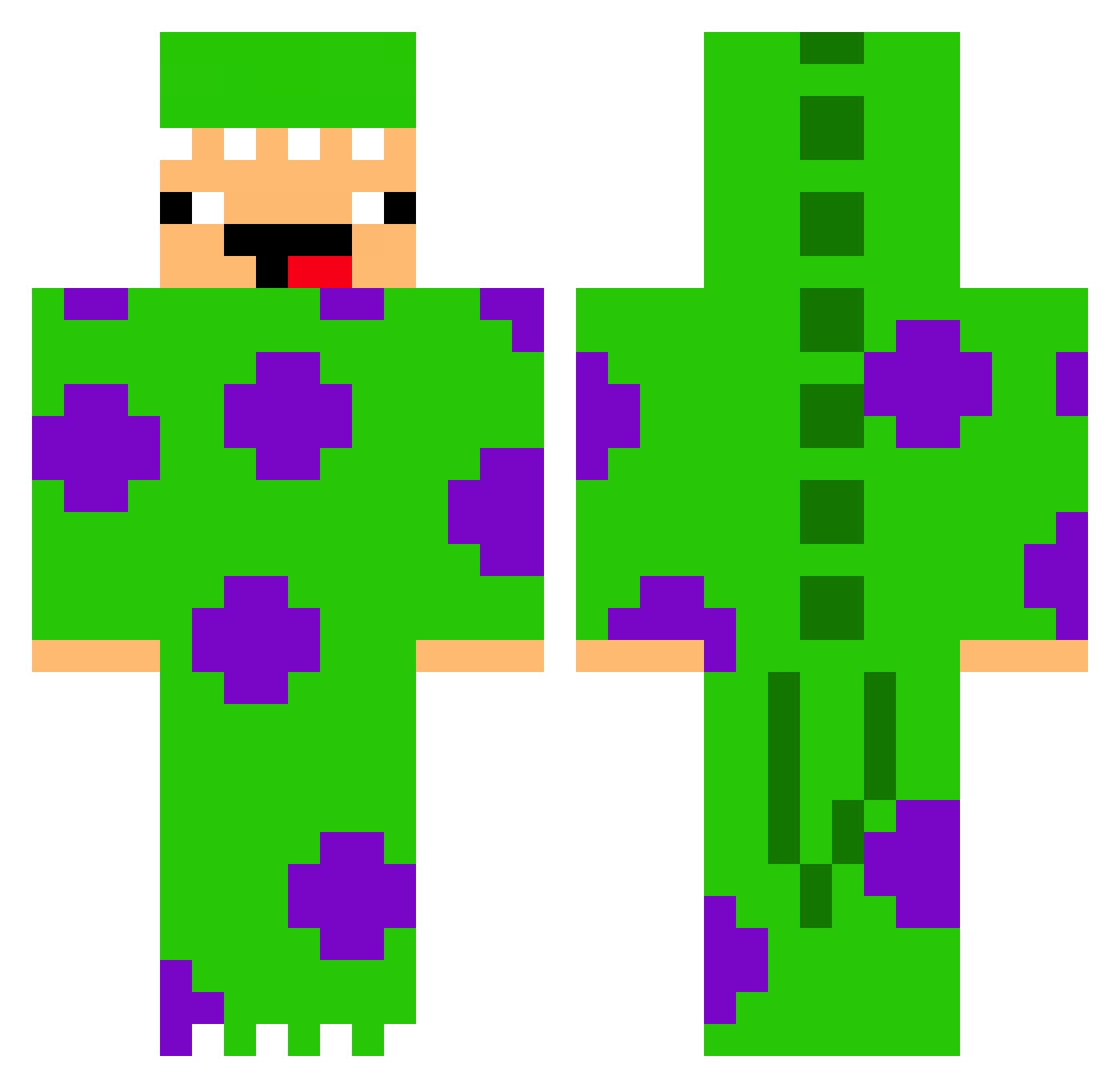 Navigating Minecraft skin, front and back view
