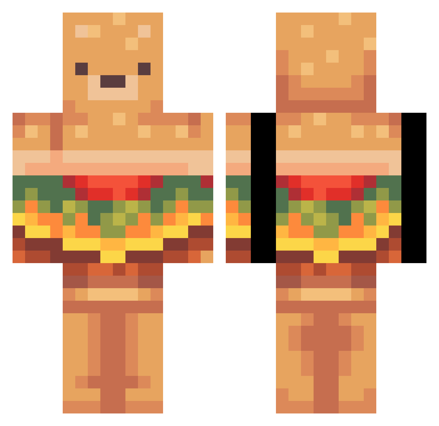 toothhead Minecraft skin, front and back view