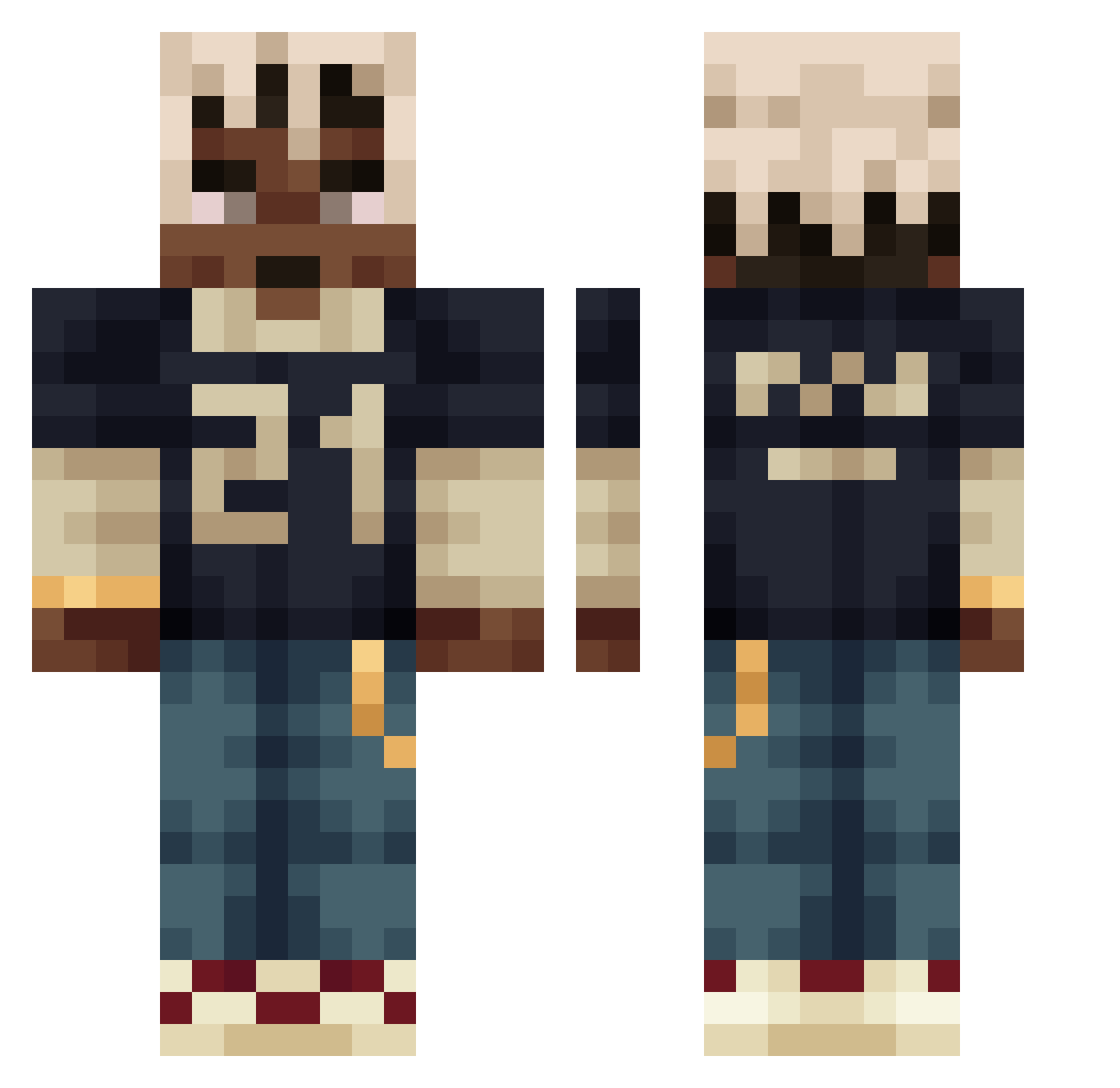 Pikobello Minecraft skin, front and back view